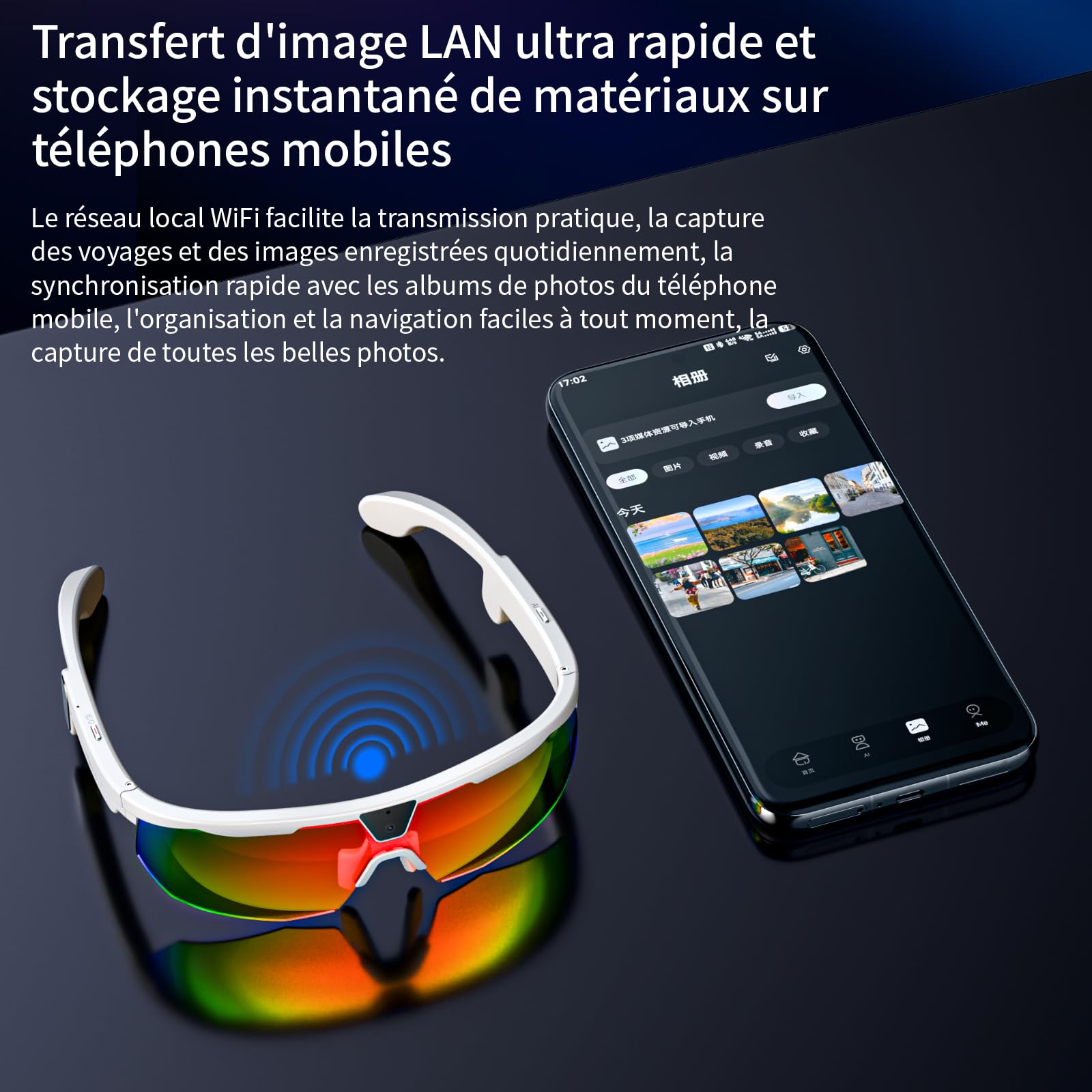 LOKMAT AI Lunettes intelligentes avec caméra, lunettes de soleil polarisées, étanches, anti-UV, anti-chocs, idéales pour le cyclisme et la randonnée - W640 Blanc