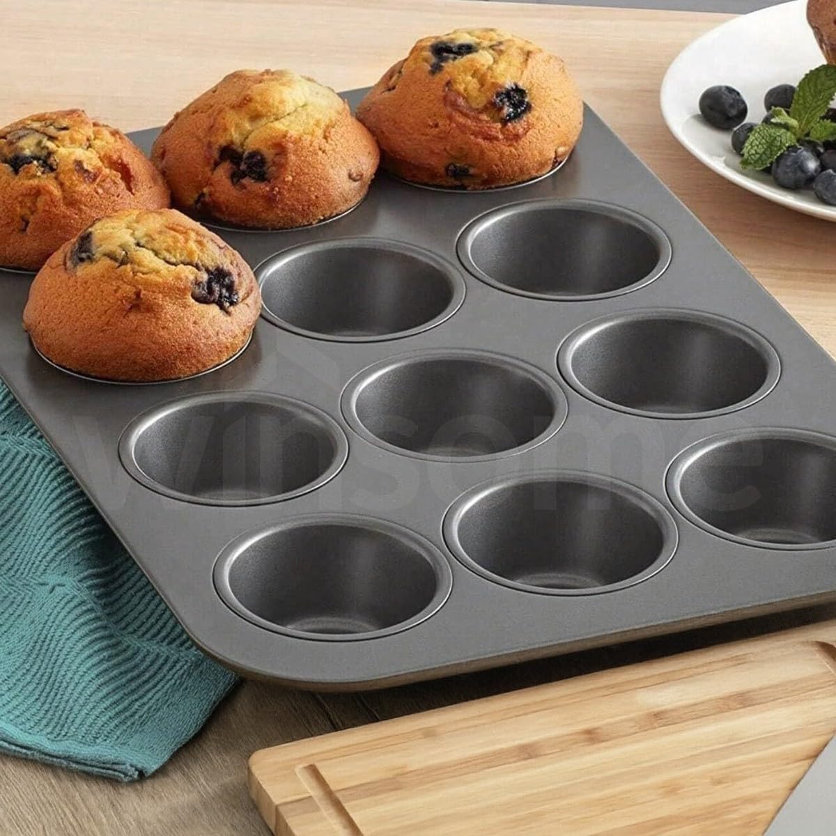 Stellar Moule à muffins antiadhésif 12 tasses Gris acier