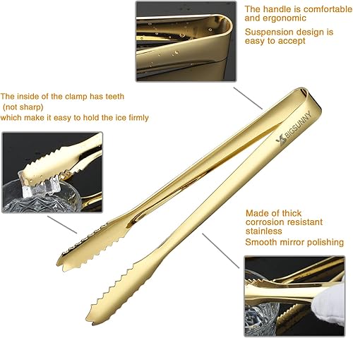 Miniatura 9 de MSY BIGSUNNY Pinzas de hielo de 7 pulgadas para cubo de hielo, pinzas de hielo de acero inoxidable con dientes, pinzas pequeñas para servir