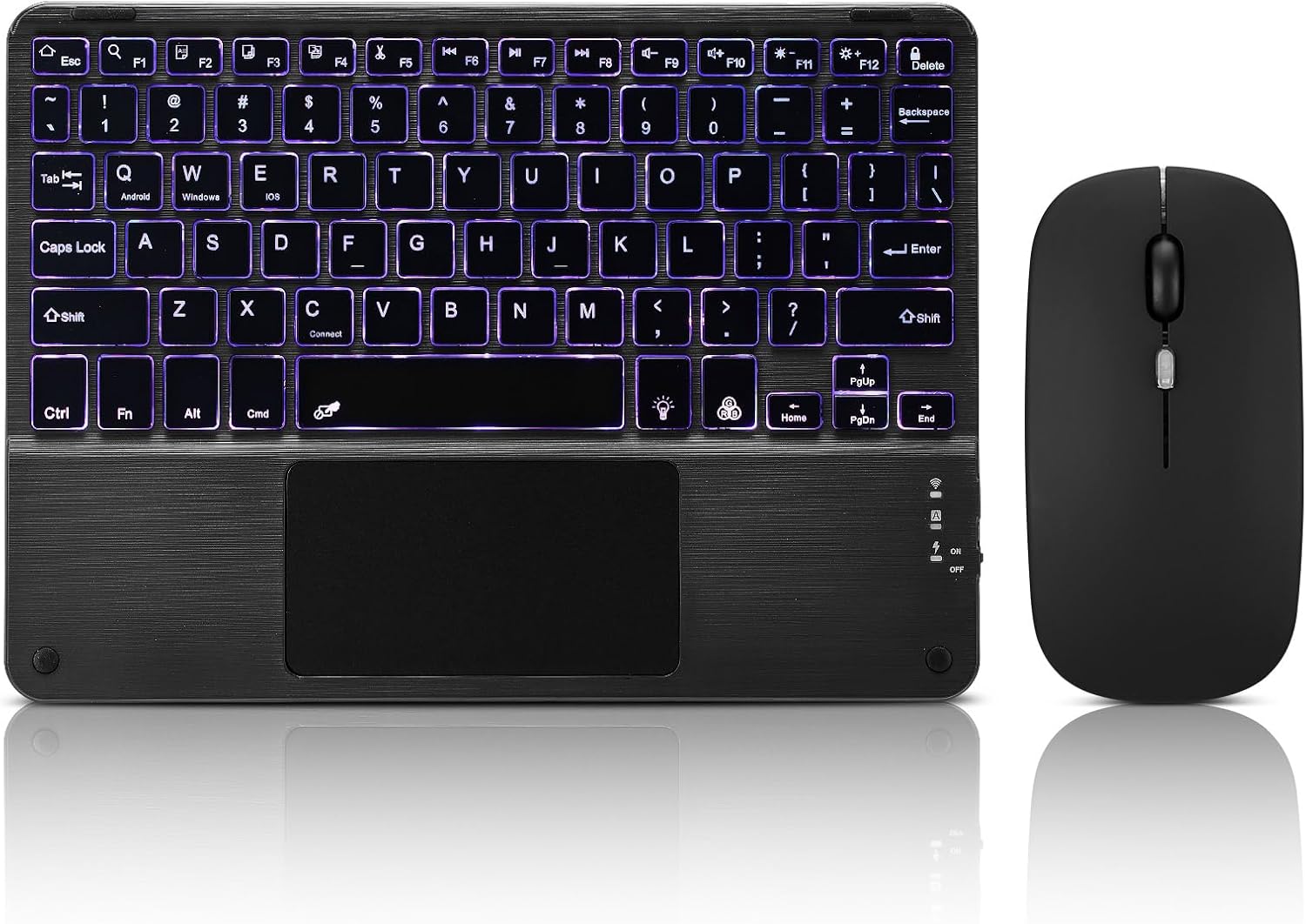 ultra-slim bluetooth keyboard with built-in touchpad and mouse portable mini wireless keyboard rechargeable 7-color backlit for apple ipad iphone samsung tablet iphone smartphone ios android windows black