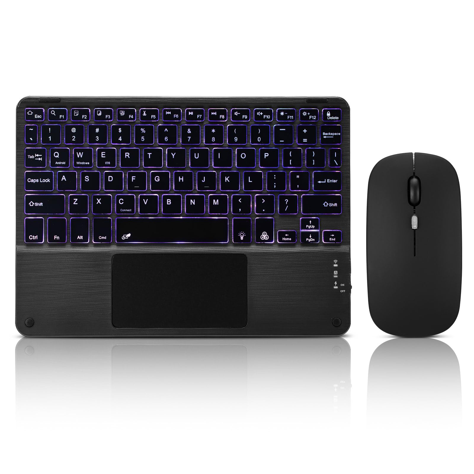Ultra-Slim Bluetooth Keyboard with Built-in Touchpad and Mouse Portable Mini Wireless Keyboard Rechargeable 7-Color Backlit for Apple iPad iPhone Samsung Tablet iPhone Smartphone iOS Android Windows
