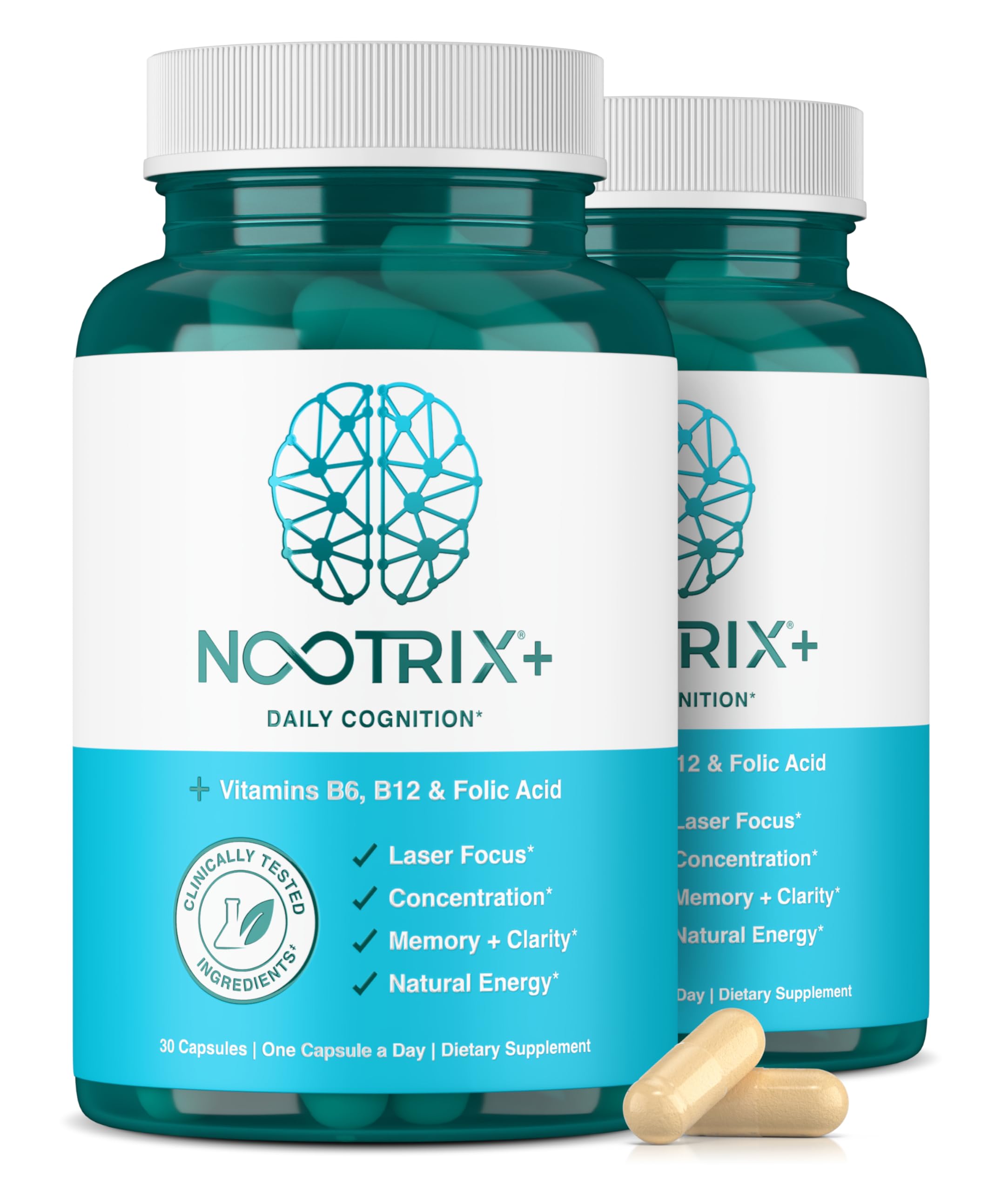 Nootrix Brain Plus Nootropic Supplement | Supports Memory, Mental Focus, Cognitive Health & Energy | Promotes Healthy Mood & Brain Function | Vitamin B1, Vitamin B6 & Vitamin B12 | 60 Capsules