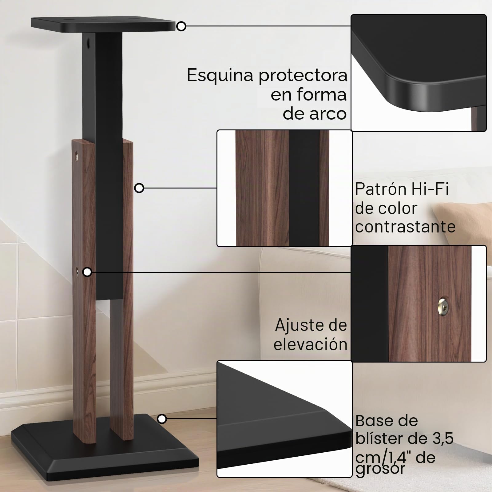 Par de soportes de madera para altavoces de 63 a 84 cm, altura ajustable (63-84 cm), soportes universales para altavoces de escritorio, soportes para monitor de estudio, experiencia de escucha de