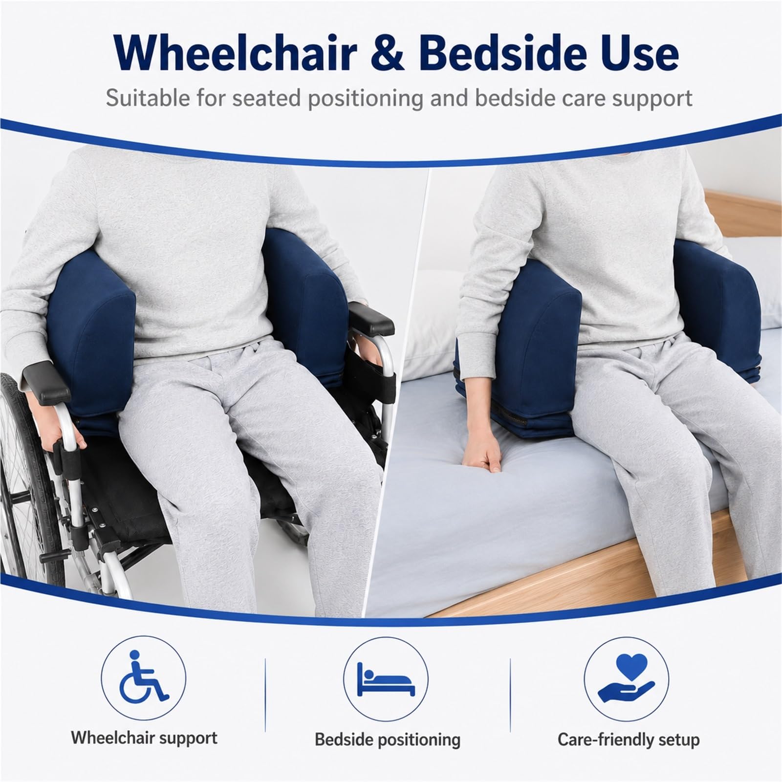 Cojín Cuña para Respaldo de Silla de Ruedas Antideslizamiento Lateral y Vuelco Frontal Apoyo Lumbar de Esponja Ergonómica para Ancianos y Personas con Sobrepeso