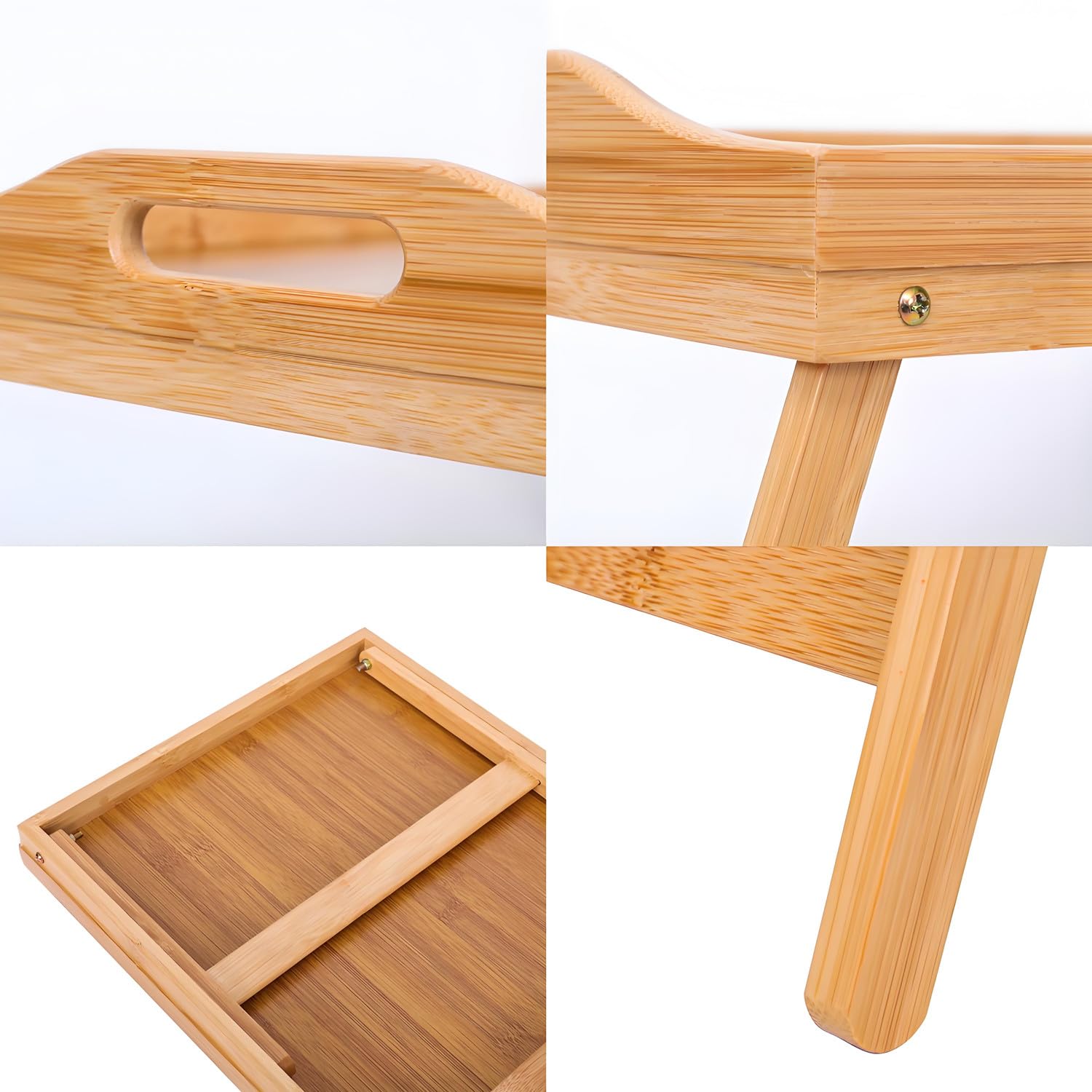 Betttablett Bambus, Klappbaren Serviertablett für Frühstück mit Griffen, Multifunktionaler Frühstückstisch für Bett, Sofa & Boden, Ideal für Frühstück, Arbeiten, Lesen & Entertainment.