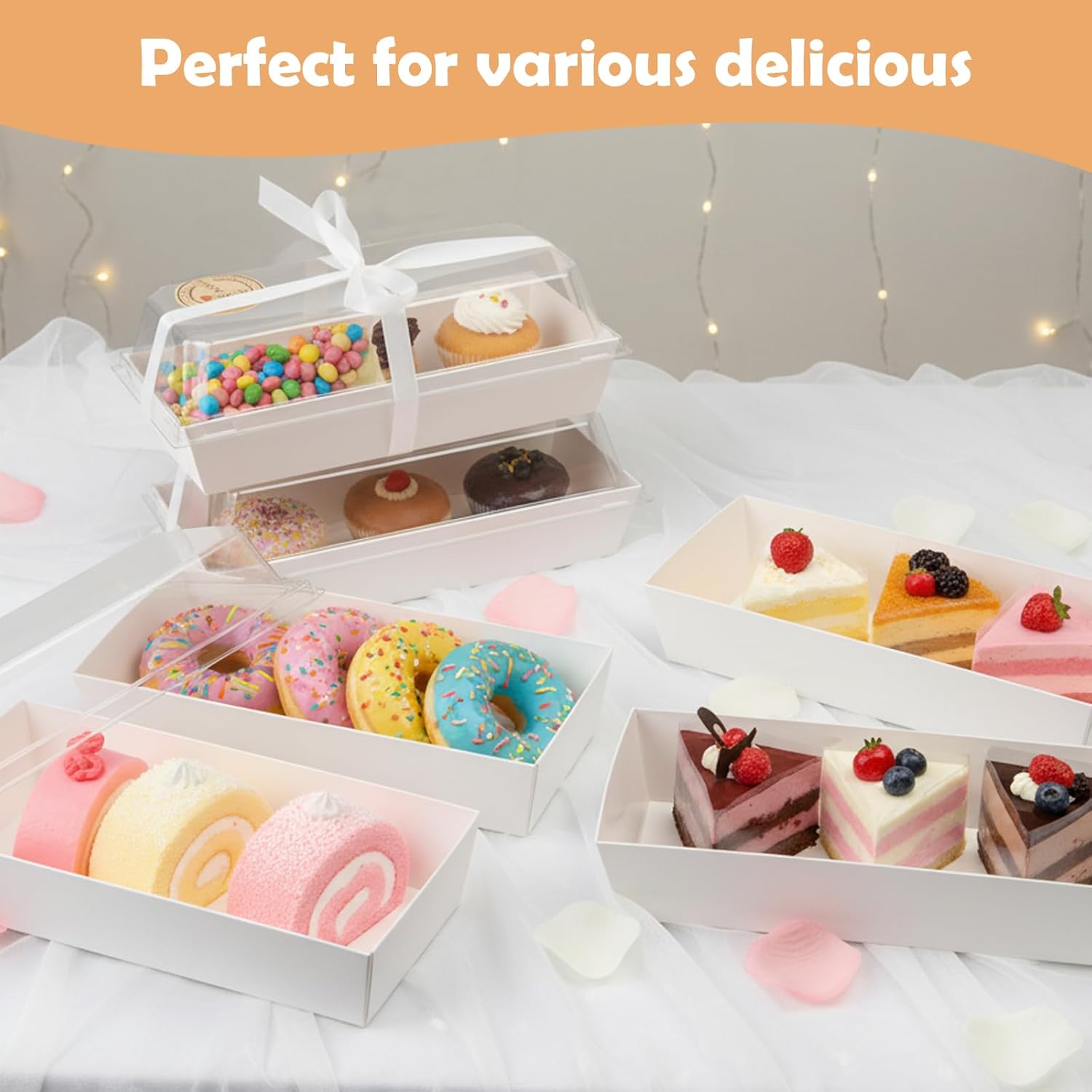 WERTIOO 120Pcs Charcuterie Boxes with Clear Lids - 7 Inch Disposable Paper Mini Charcuterie Boxes, To Go Bakery Dessert Boxes with Lid for Sandwich, Cookie, Sushi, Cake Slice, and Strawberries (White)