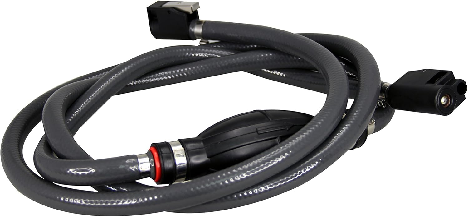 Pactrade Marine Grey Durable Fuel Line Assembly Hose Barbs Rubber Primer Bulb Lengthy 7 ft feet Resistant Material Cover Fuel Flow (3/8" Hose)