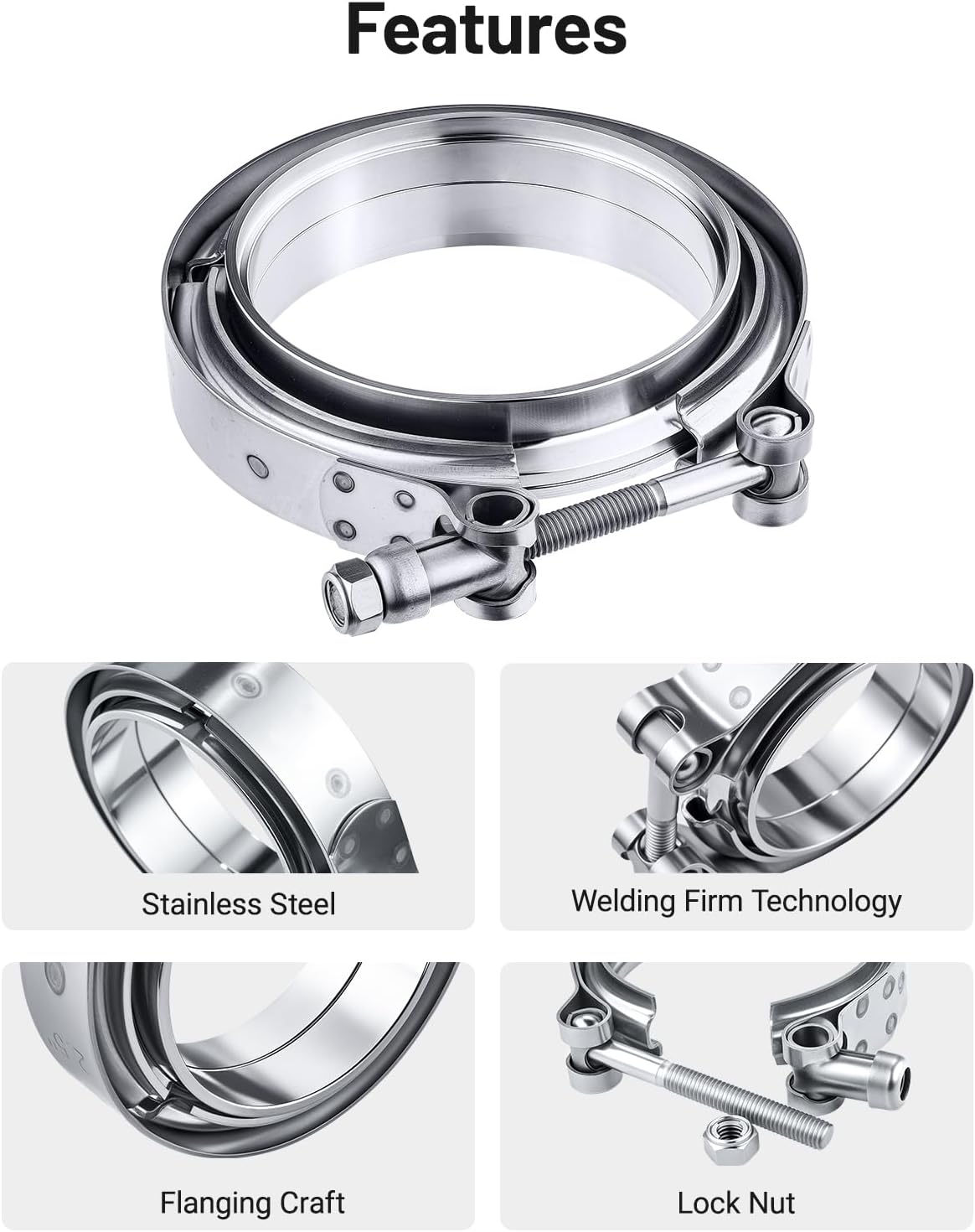 EVIL ENERGY 4.0 Inch V Band Clamp with Flange Male Female Stainless Steel 2PCS