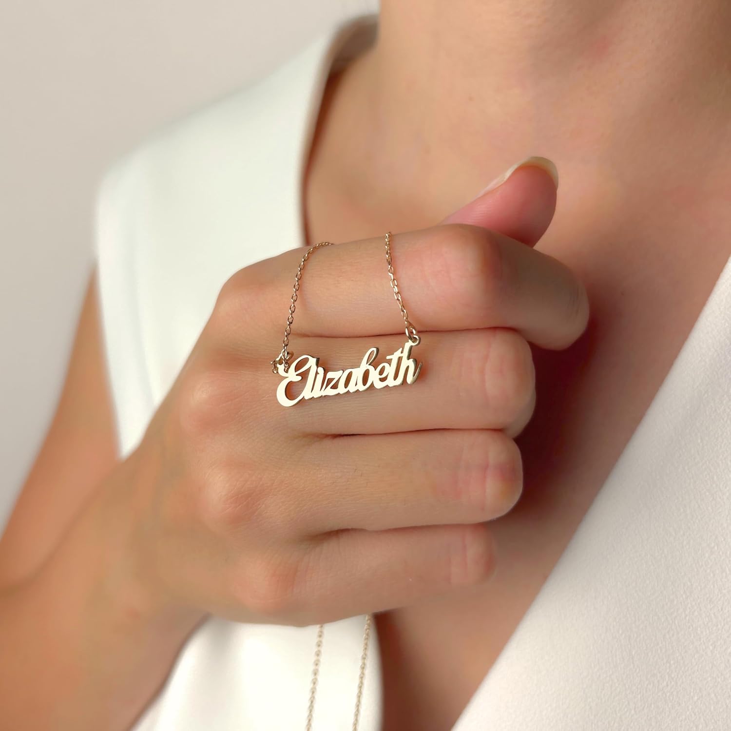 14k Solid Gold Personalized Name Necklace, Custom Script Nameplate Necklace, Dainty Custom Name Necklace For Women, 18K Gold Plated Nameplate Customized Pendant, Gift for Her, Birthday Gift