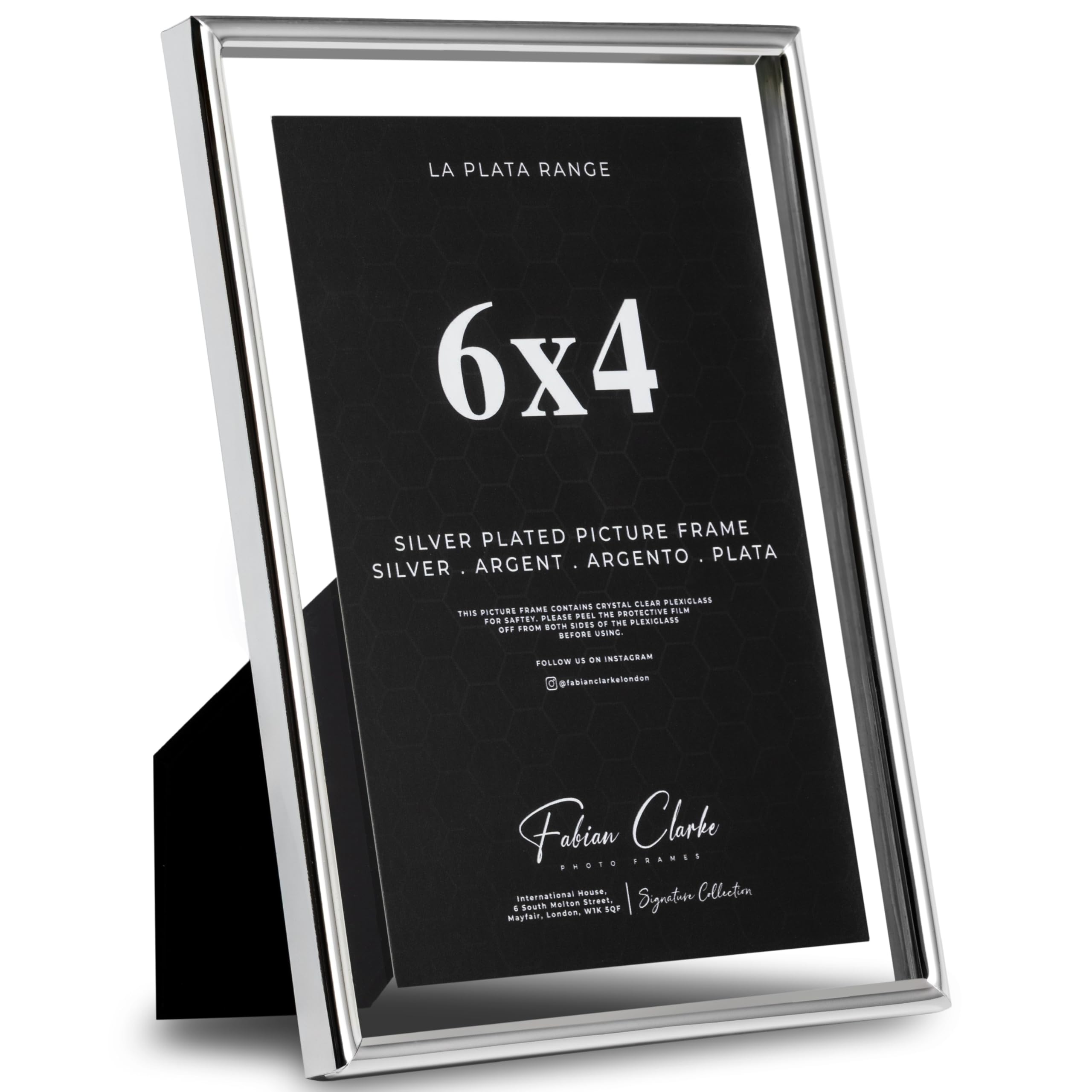 Fabian Clarke London Black Silver Plated Photo Frame Picture Frame Floating Style Plain Polished Finish And Tarnish Protected For Wedding Picture Or Family Photos 6X4
