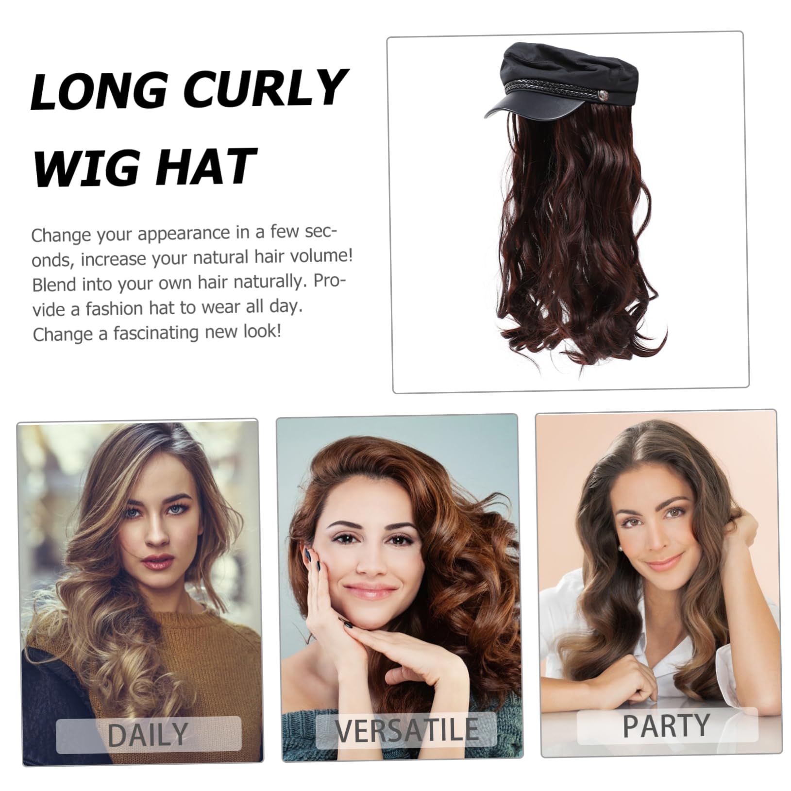 SHERCHPRY Curly Wig Hat for Women Wavy Design Stylish Hair Extension Hat for Parties and Concerts Durable and Realistic Synthetic Hair Accessory