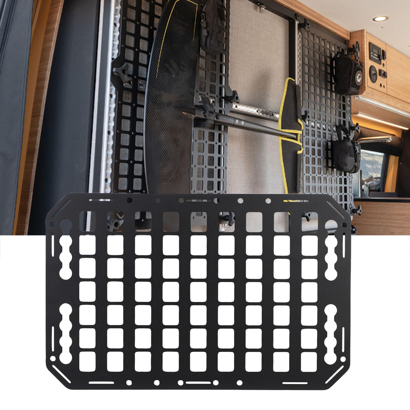 Akozon Panel Molle de Camión de Aleación de Aluminio Multifuncional, Organizador de Almacenamiento de Vía L para Automóviles, SUV, RVs, 483x311x2mm