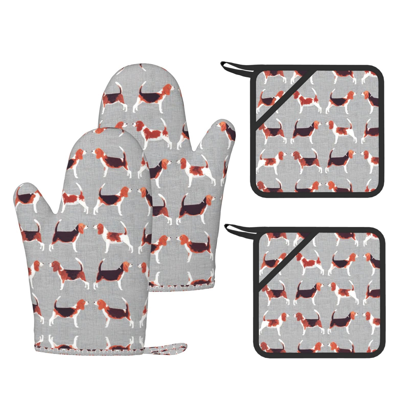 Gants de cuisine anti-chaleur et maniques antidérapantes imprimé beagle pour grillades