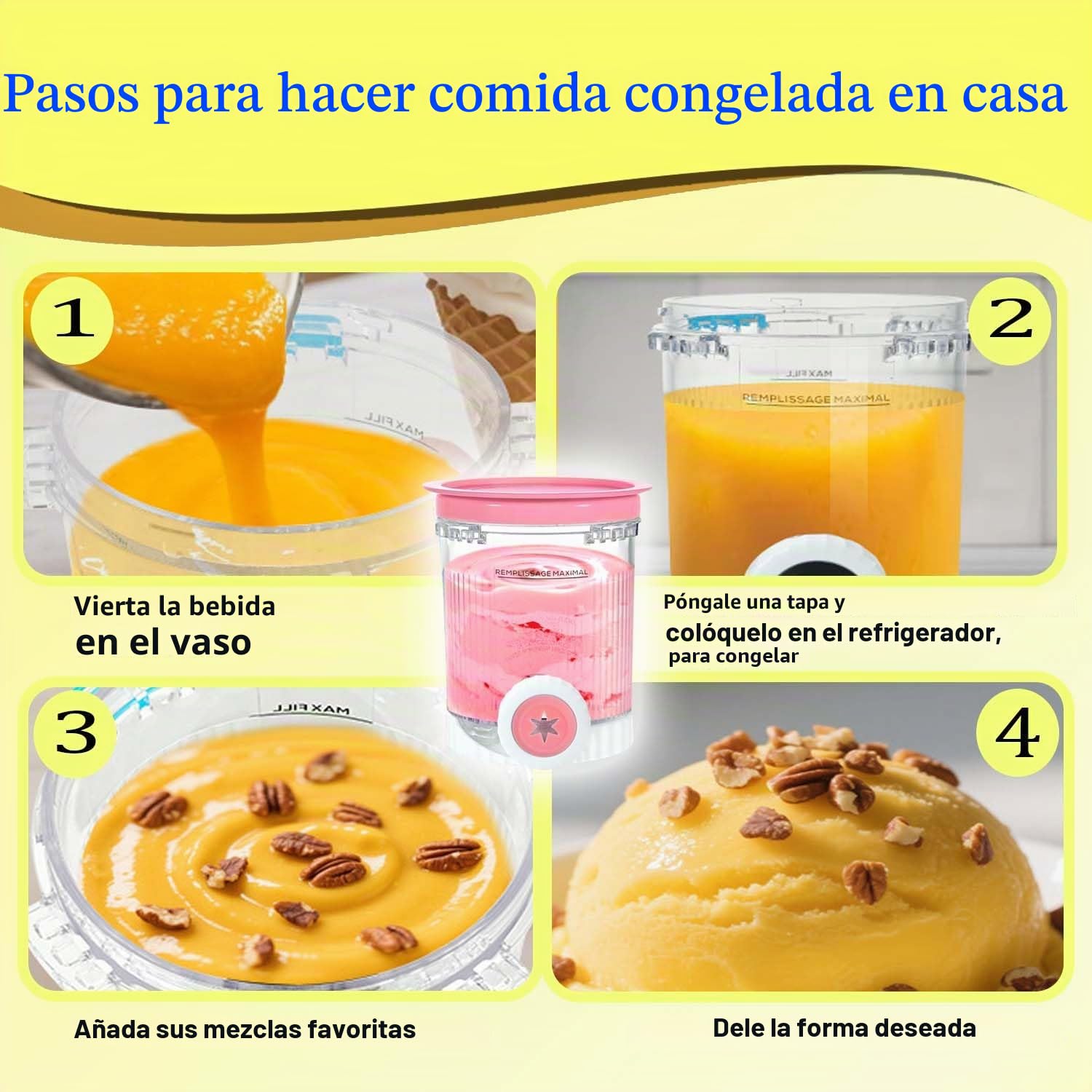 4 tarrinas de helado de 480 ml, Sin BPA, aptas para lavavajillas