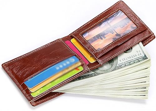 Miniatura 4 de TAUFE Men's Wallets, Casual Men's Leather Wallet Short Oil Wax Woven Leather Handbag Cowhide Wallet (Color Dark Brown)