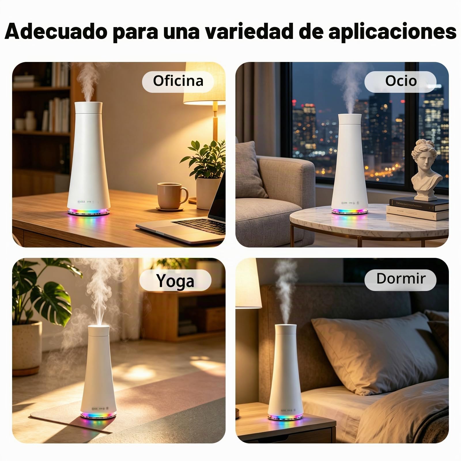 Difusor de aceites Esenciales sin Agua con luz Nocturna, Ideal para Habitaciones de hasta 140 m². 4 ajustes de Temporizador, 3 Niveles de Intensidad. (XL)