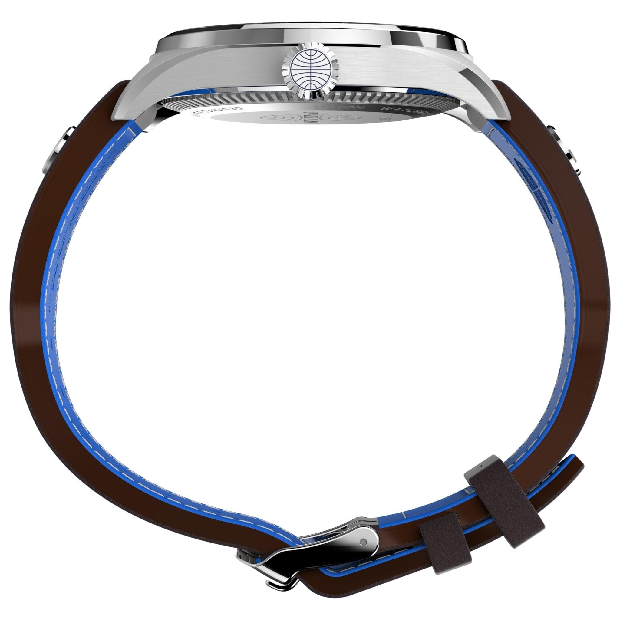 Timex Men's X Pan Am Day-Date 42mm Watch - Brown Strap Blue Dial Stainless Steel Case