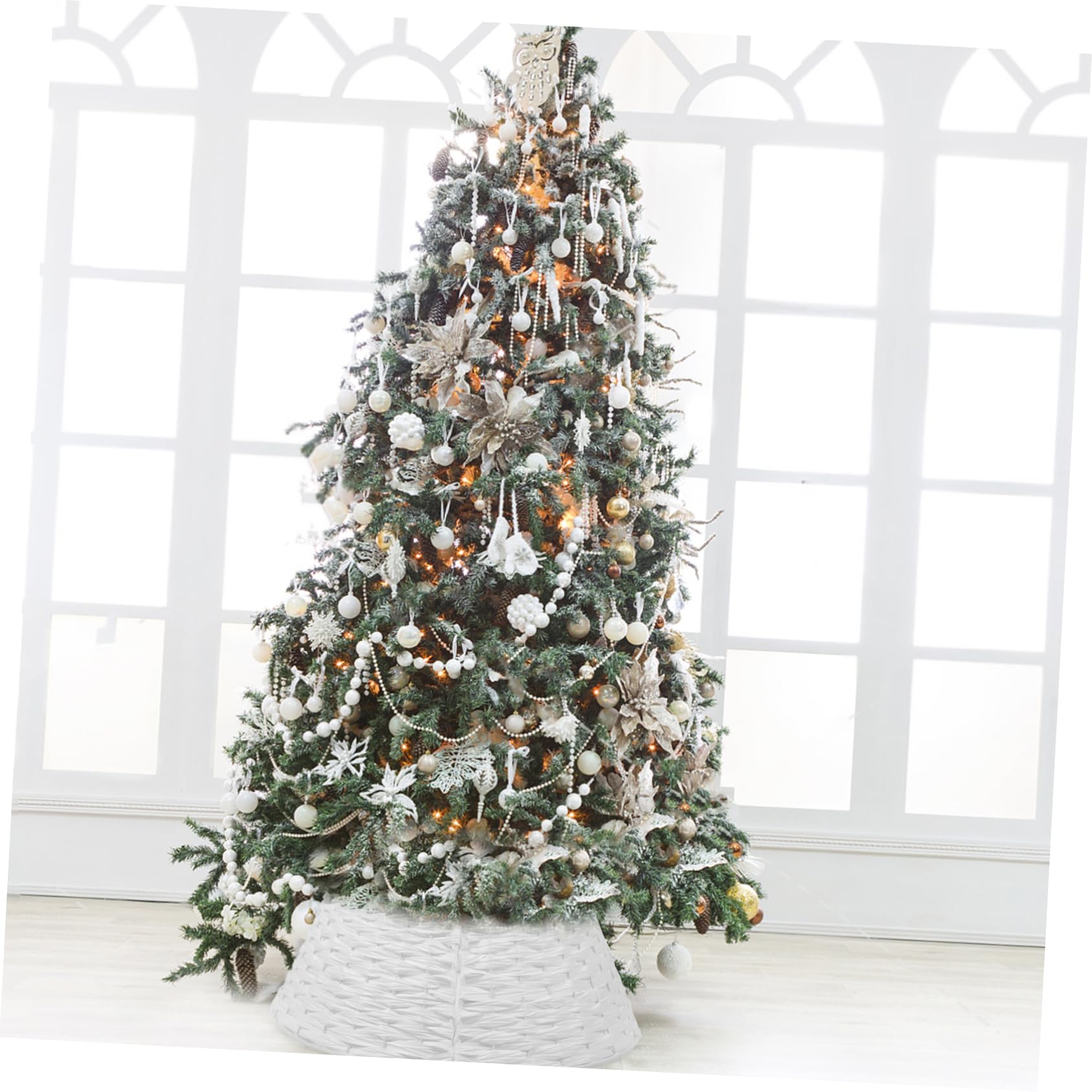 Gonna Per Albero Di Natale In Plastica Intrecciata - Collare Decorativo, Misura 60x40x17 Cm, Colore Bianco