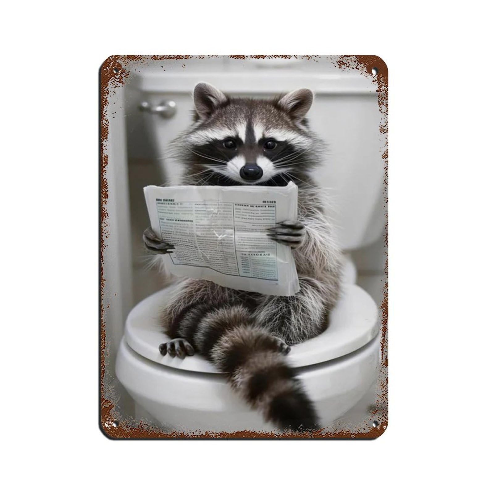 Funny Raccoon Bathroom Art Retro Poster Metal Tin Sign Chic Art Retro Iron Painting Bar People Cave Cafe Family Garage Poster Wall Decoration 12x16inch(30x40cm)