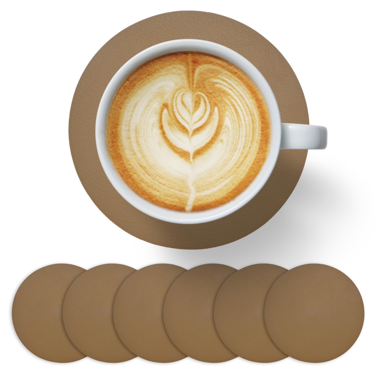 M METERXITY Round Placemats Set of 6, 4 Inch PVC Leather Place Mats Washable Heat Resistant Non-Slip for Dining Table/Kitchen/Party Decoration, Reversible Table Mats [Khaki Color]