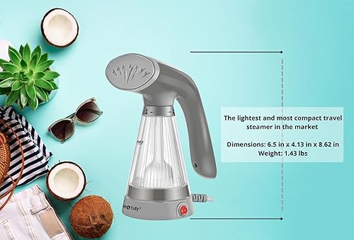 Miniatura 4 de True & Tidy, Vaporizador portátil compacto de mano con boquilla de acero inoxidable, incluye cepillo de tela y taza de agua, TS-20A, gris