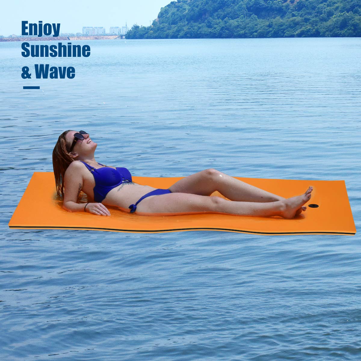 RELAX4LIFE Materasso Galleggiante Singolo, Stuoia Galleggiante in Schiuma XPE Morbida e Liscia, Lettino d’acqua Imbottito Prendisole, per Mare e Piscina, 210x66x3,5 cm (arancione)