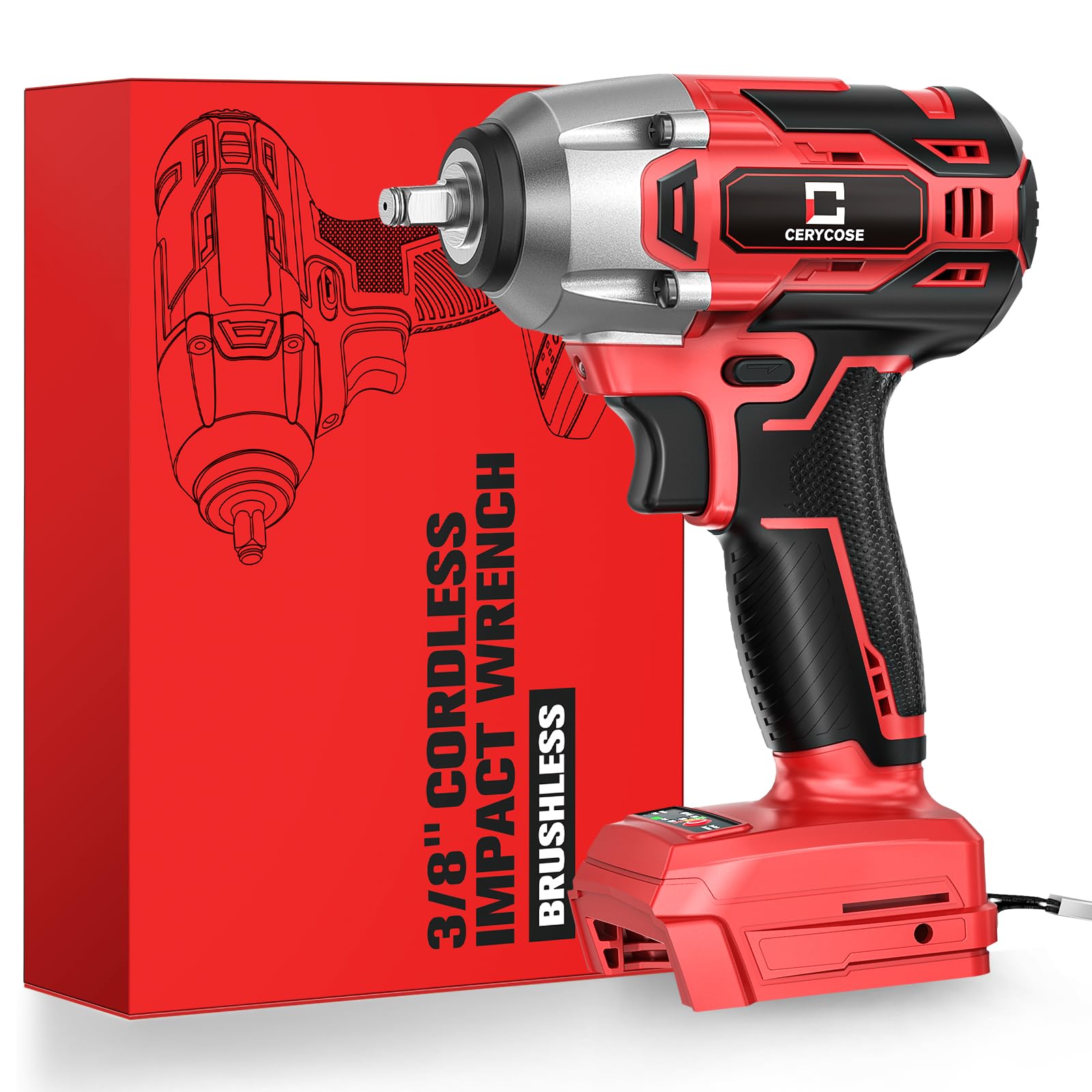 Cerycose Mil-wau-kee 18 V 250 FT-LBS 18 V 250 FT-LBS kompaktowy pistolet udarowy 3/8 cala bezszczotkowy elektryczny z oświetleniem roboczym LED, klucz udarowy