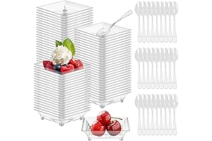 Mini Dessert Plates with Tasting Spoons and Mini Square Plastic Dish