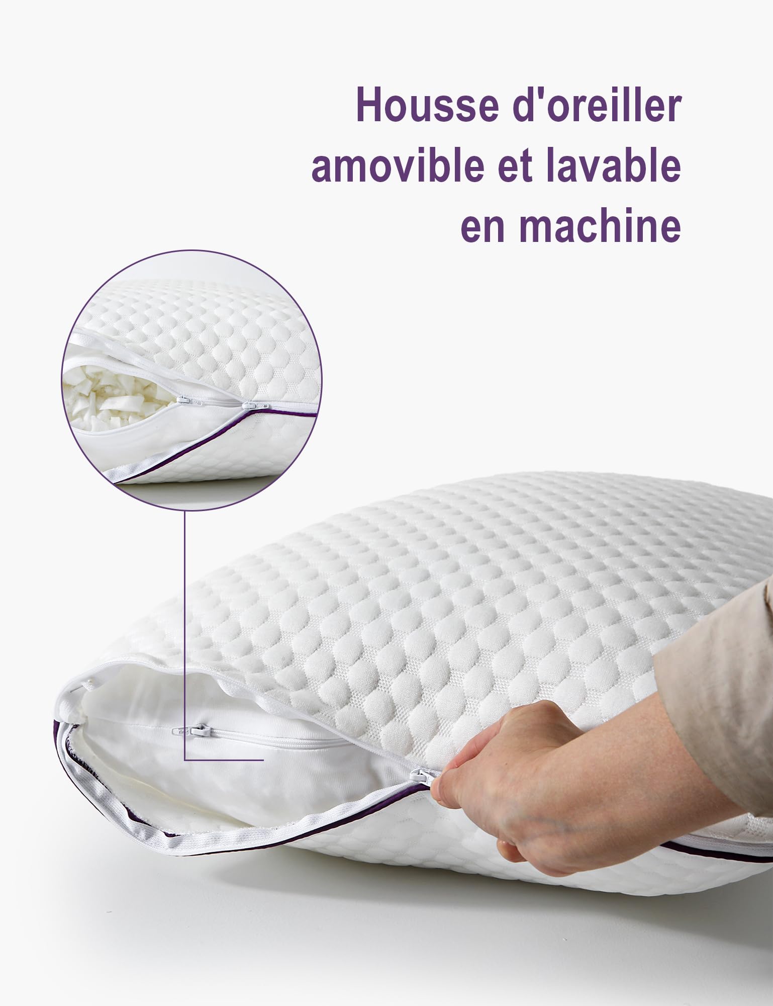 Oreiller 50 × 70 cm Lot de 1– Oreiller Mousse à Mémoire de Forme | Ergonomique Réglable en Hauteur avec Fermeture à Glissière, Une Utilisation Toute I‘année