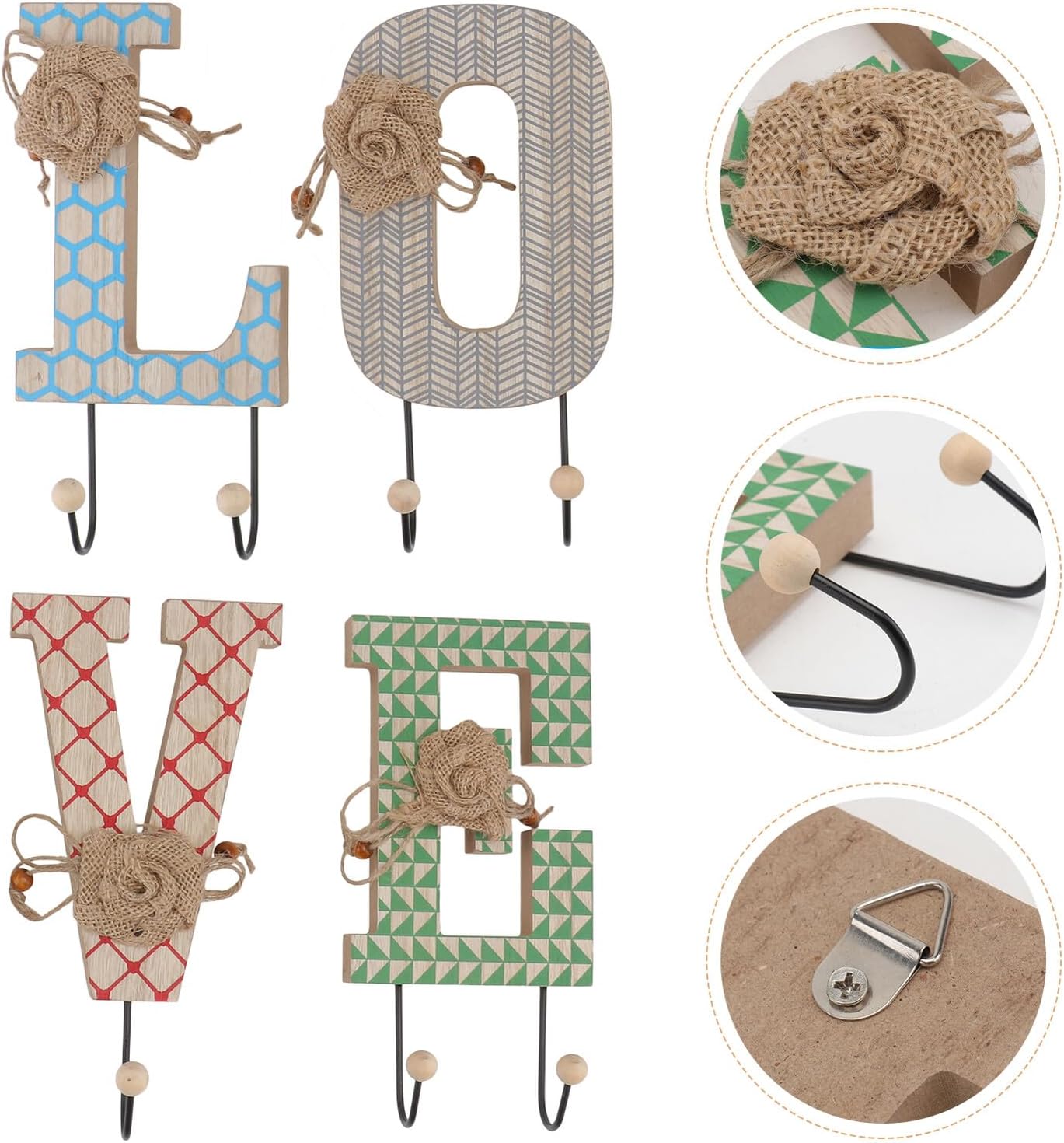 4pcs Metal Letter Hooks Wall-Mounted Sundries Hanger Multi-Function Coat Rack Decorative Storage for Living Room Entryway