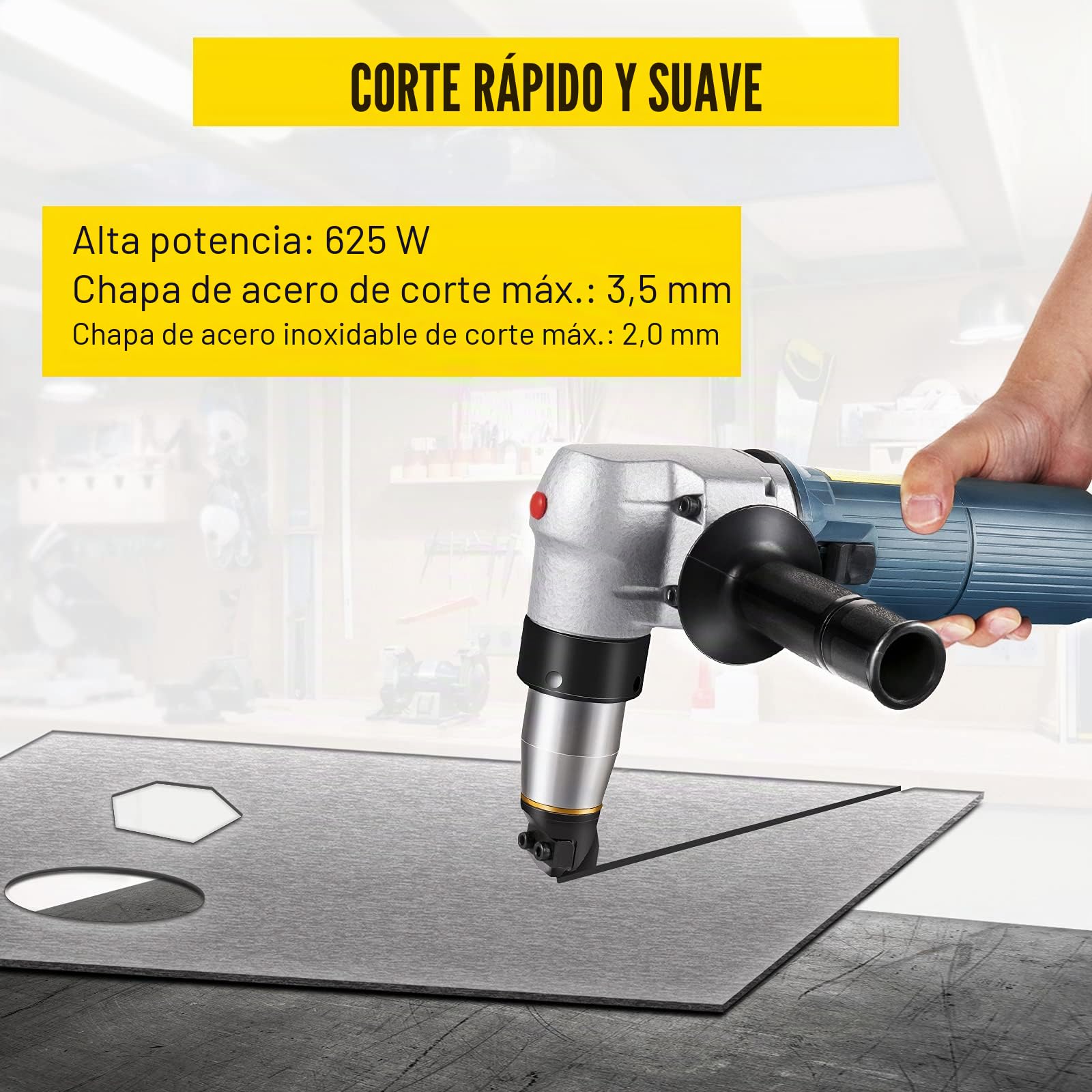 VEVOR Cizalla Nibbler de Metal 4 mm 625 W Giratorio 360º Cizalla de Punzonadora Eléctrica 1000 RPM Cizalla Eléctrica de Aleación Metálica para Chapa Metálica, Acero, Cobre, Aluminio, Plástico y Vidrio