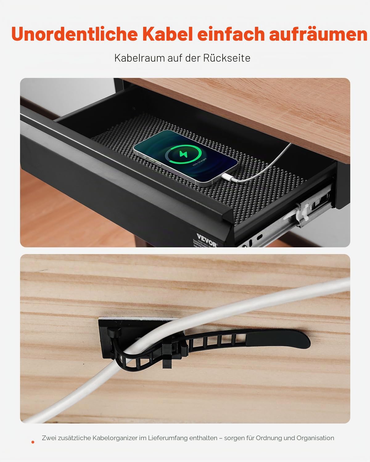 VEVOR Untertisch Schublade 440x223x101 mm, Unterbau Schreibtisch, versteckter Schreibtisch-Aufbewahrungs-Organizer, Bleistiftschublade unter dem Tisch für Sitz-Steh-Arbeitsplätze im Büro & zu Hause