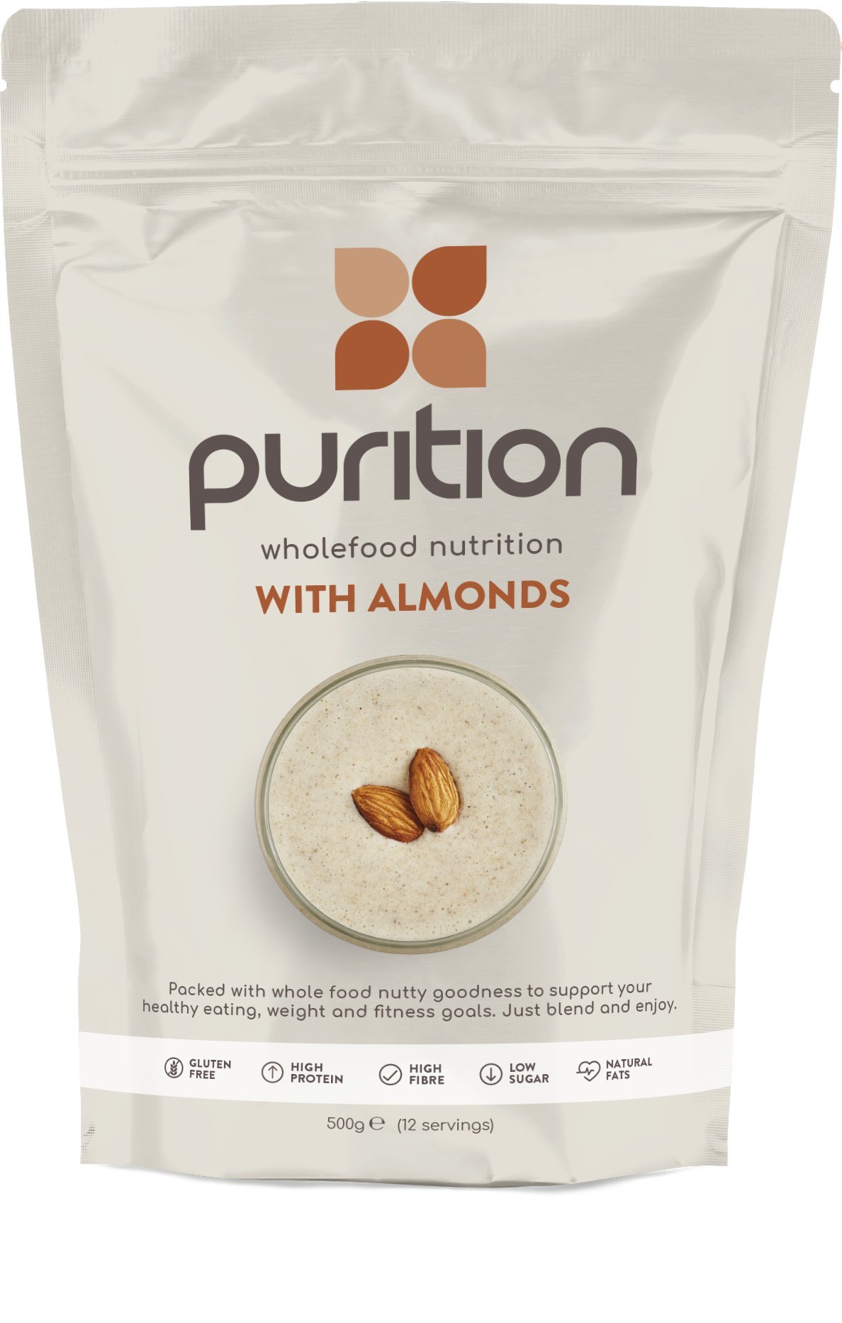 PuritionAlmond Large Bag | Premium High Protein Powder for Keto Shakes and Smoothies with Only Natural Ingredients for Weight Loss | 1 x 12 Meal Bag