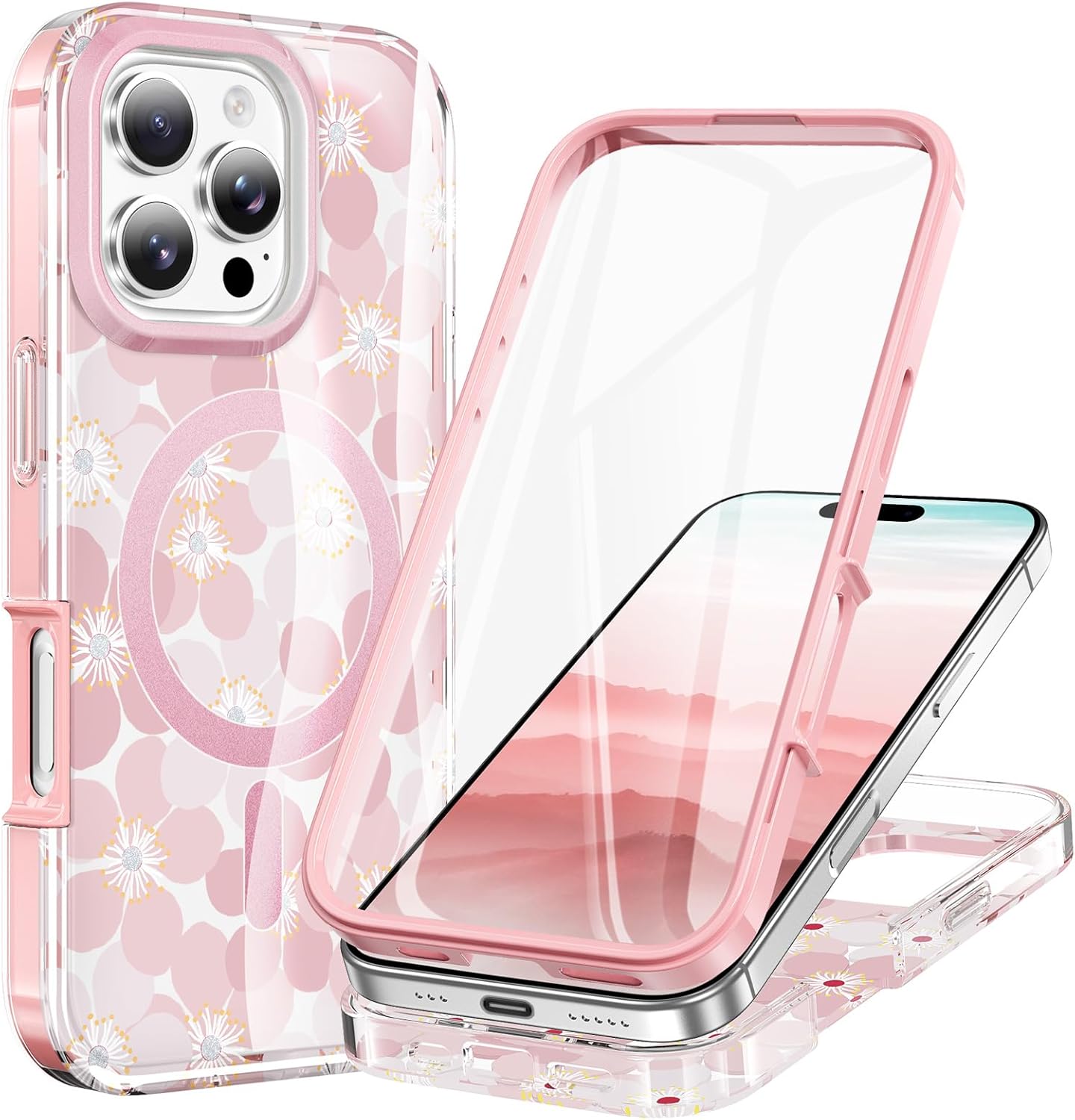 STERKER Designed for iPhone 17 Pro Case 6.3" [Compatible with Magnetic] [Built-in Screen Protector] Full Body Rugged Drop Proof 17 Pro Cover - Butterfly Whisper in Violet Bloom