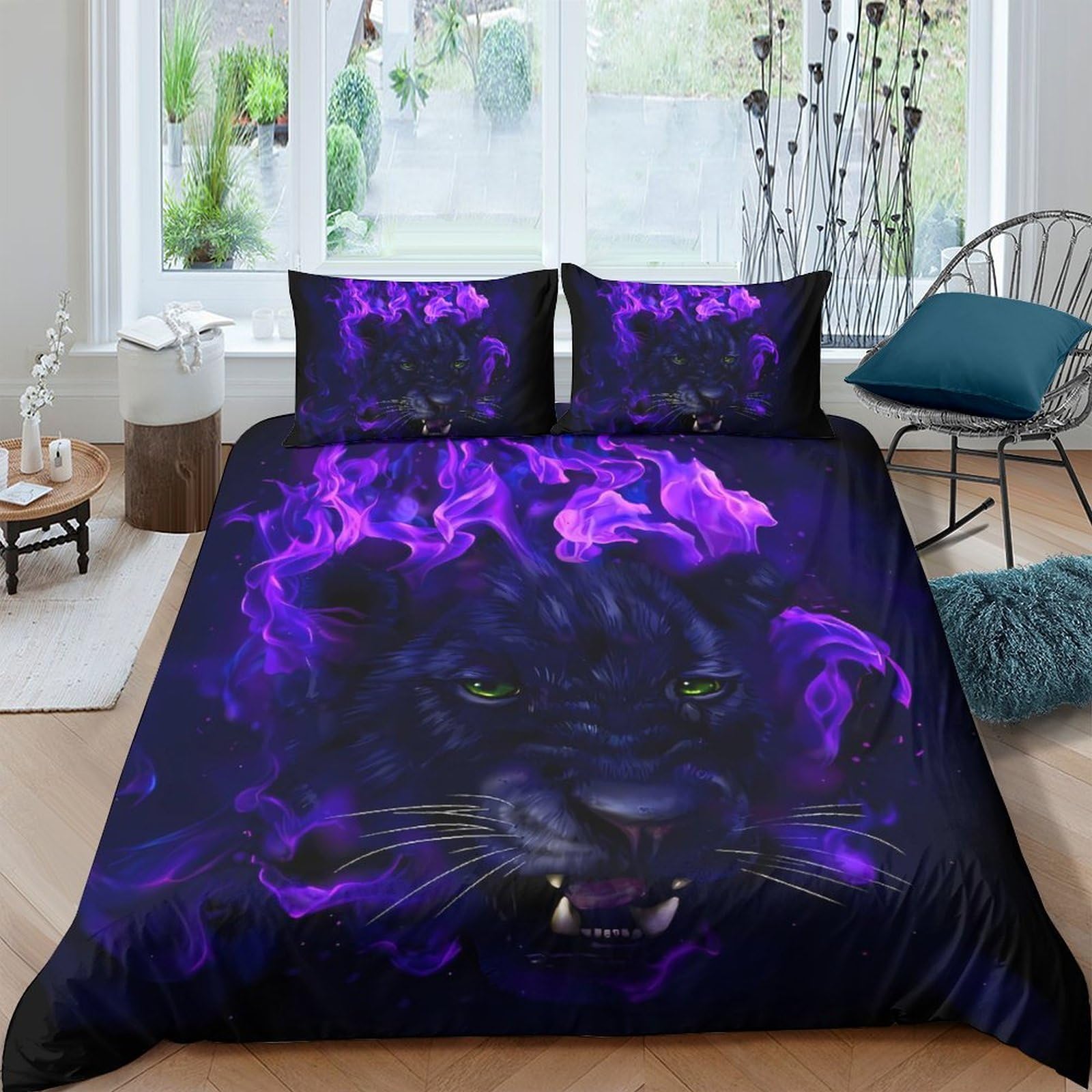 Ctjqhvkz Style-4 3D Printed Purple Panther Fitted Sheet Microfiber Soft Black Smoke Bed Cover For Bedroom Guest Room Mattress Protection Single（135X200cm）