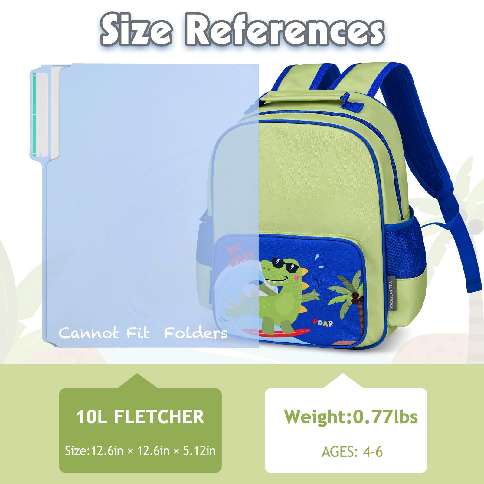 Yierchoo Kids Backpack for Boys Girls, Toddler Backpack Child Bookbag for Preschool Kindergarten Travel Daycare Water-Resistant Lightweight 12 Inches (Dinosaur)