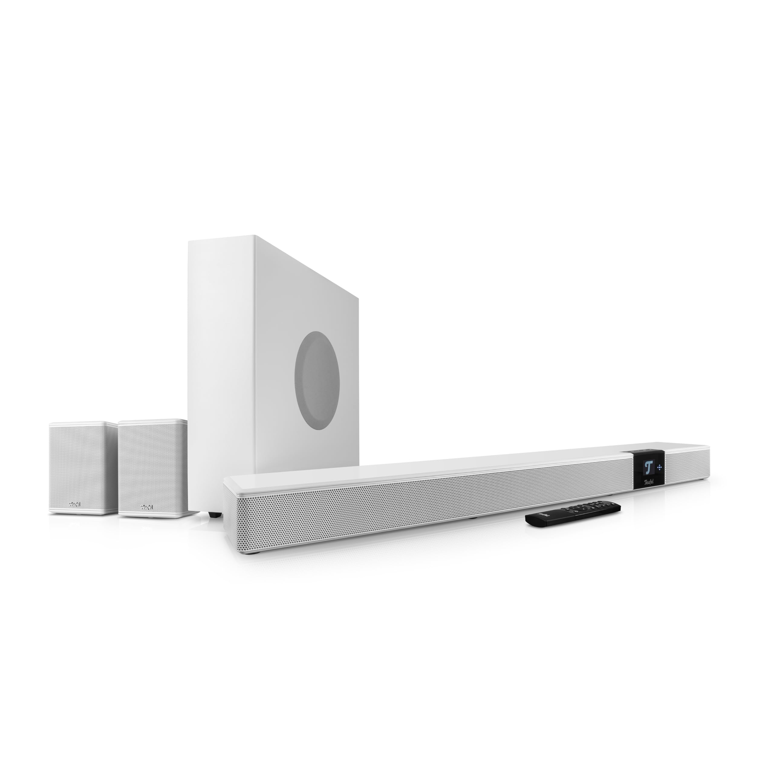 Teufel Cinebar 22-​7.1 - Soundbar Dolby Atmos con subwoofer senza fili salvaspazio, 8 toni, sistemi home theater, HDMI 3D ARC CEC, 4K Pass-​Through, Touch Panel - bianco