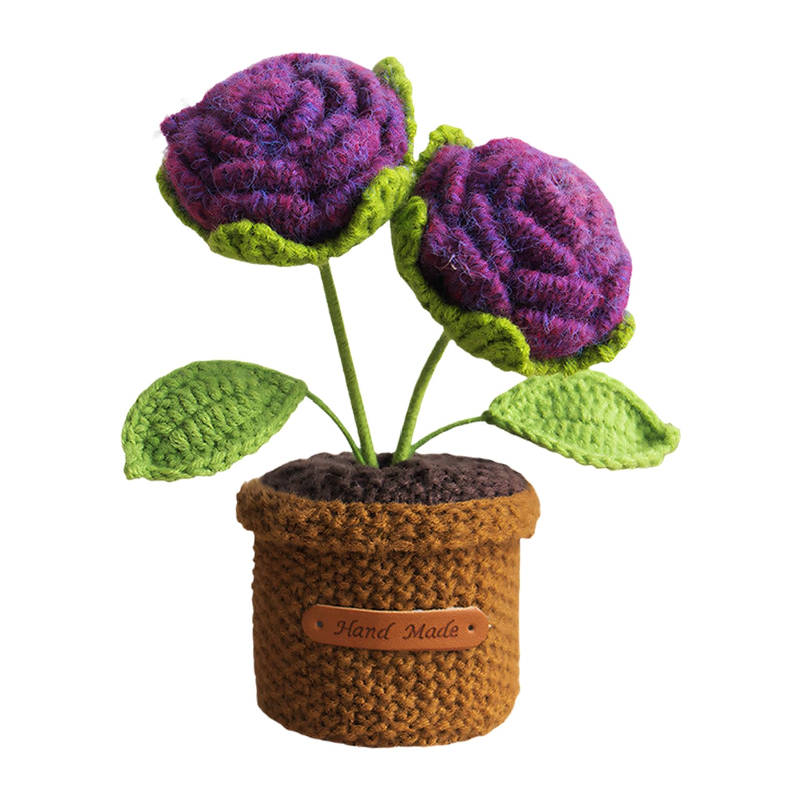 Hredyqw Handmade Knitted Woolen Rose Potted Plant Artificial Crochet Flower Pots Ornament For Valentines Day Home