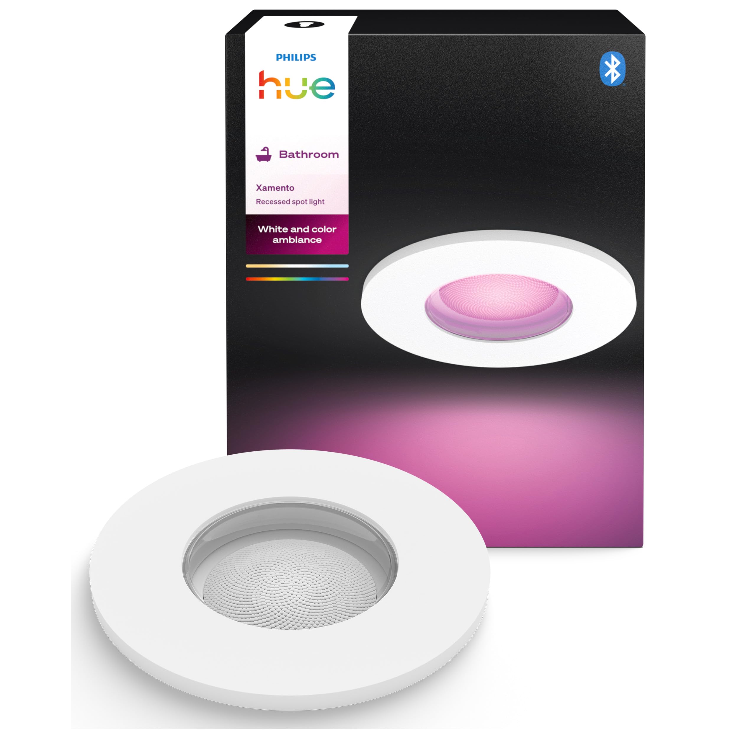 Philips Hue White & Color Ambiance Xamento Recessed Spotlights 1 Pack, Dimmable Bathroom Lights For Hue Lighting System With 16 Million Colours, Intelligent Light Control Via Voice And App,