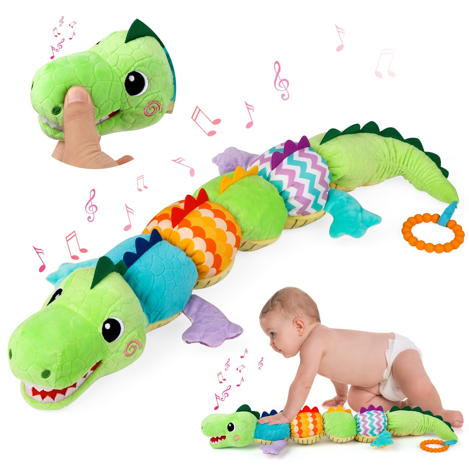 Musical Caterpillar Peluche Juguetes, EnGiTores Juguete peluche suave musical, Oruga Peluches Grande Cojín, Infantil Suave Peluche con Volantes Multisensoriales para Bebés Niños Niña Regalo 0-3-6-12