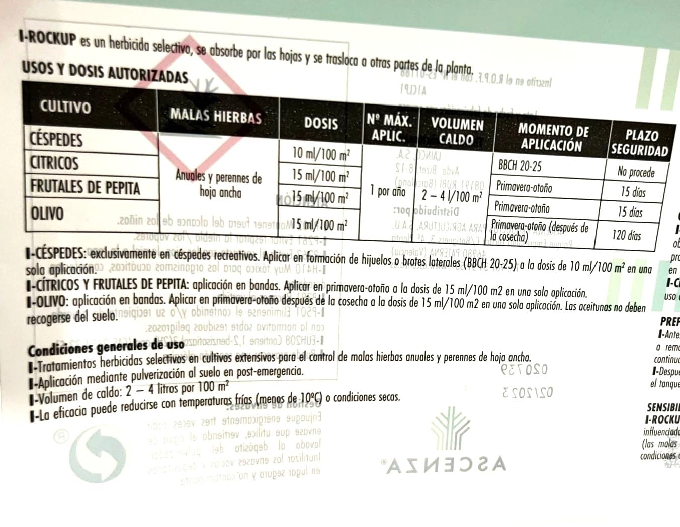 Herbicida sistemico concentrado para cesped y control de hierbas de hoja ancha. 500ml. Fluroxipir 20%. Rockup