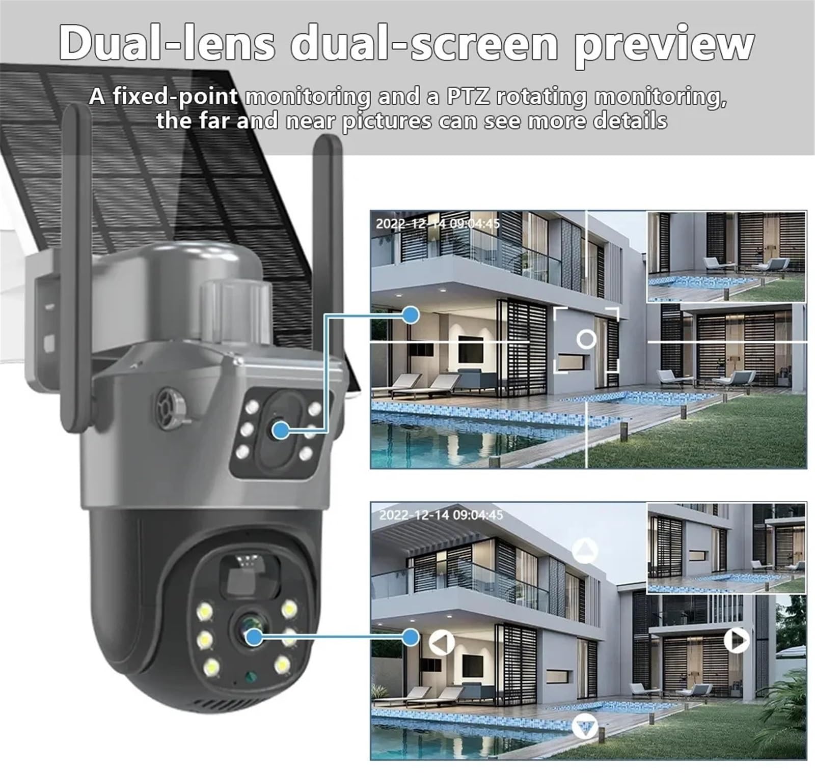 Kamera Monitoringu, Kamera PTZ słoneczna 4K 8MP Dwuzakresowa zewnętrzna bezprzewodowa kamera PTZ Ochrona Detekcja PIR CCTV Dwukierunkowe audio(WIF Solar No Card)