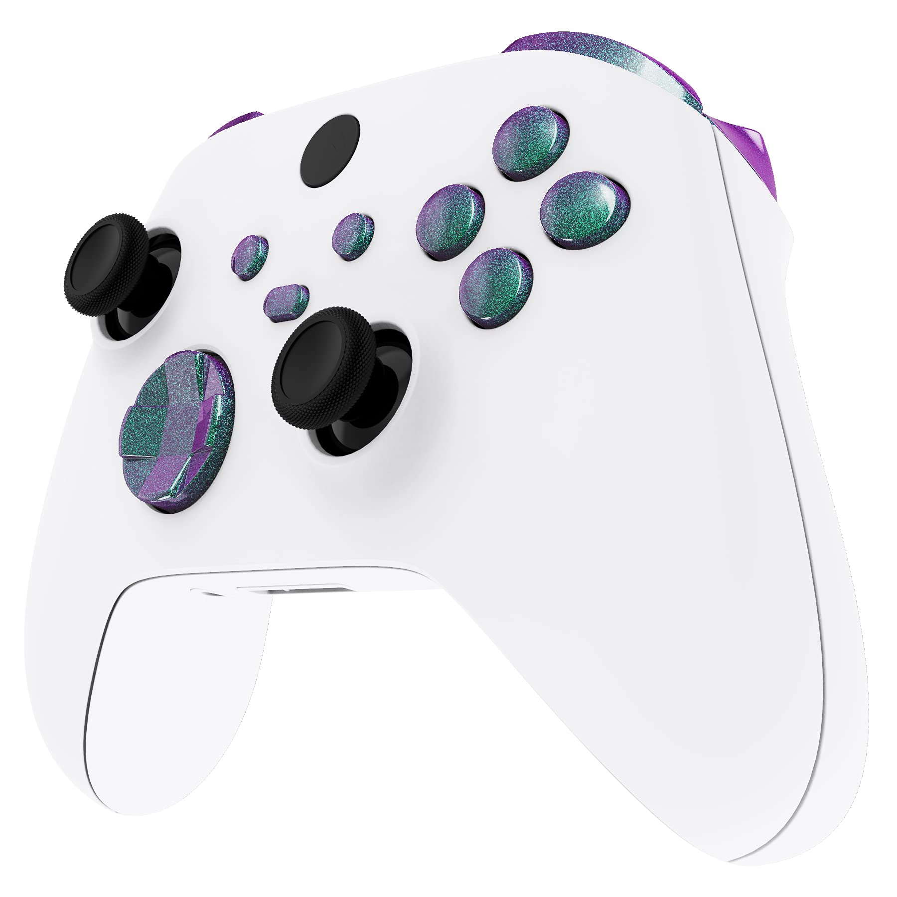 eXtremeRate Botones sin Letras para Xbox Series X/S Mando - Kit Completo de Bumpers, Gatillos, Botón de D-Pad, ABXY - Teclas Repuestos para Xbox Core Controller (Violeta a Verde)