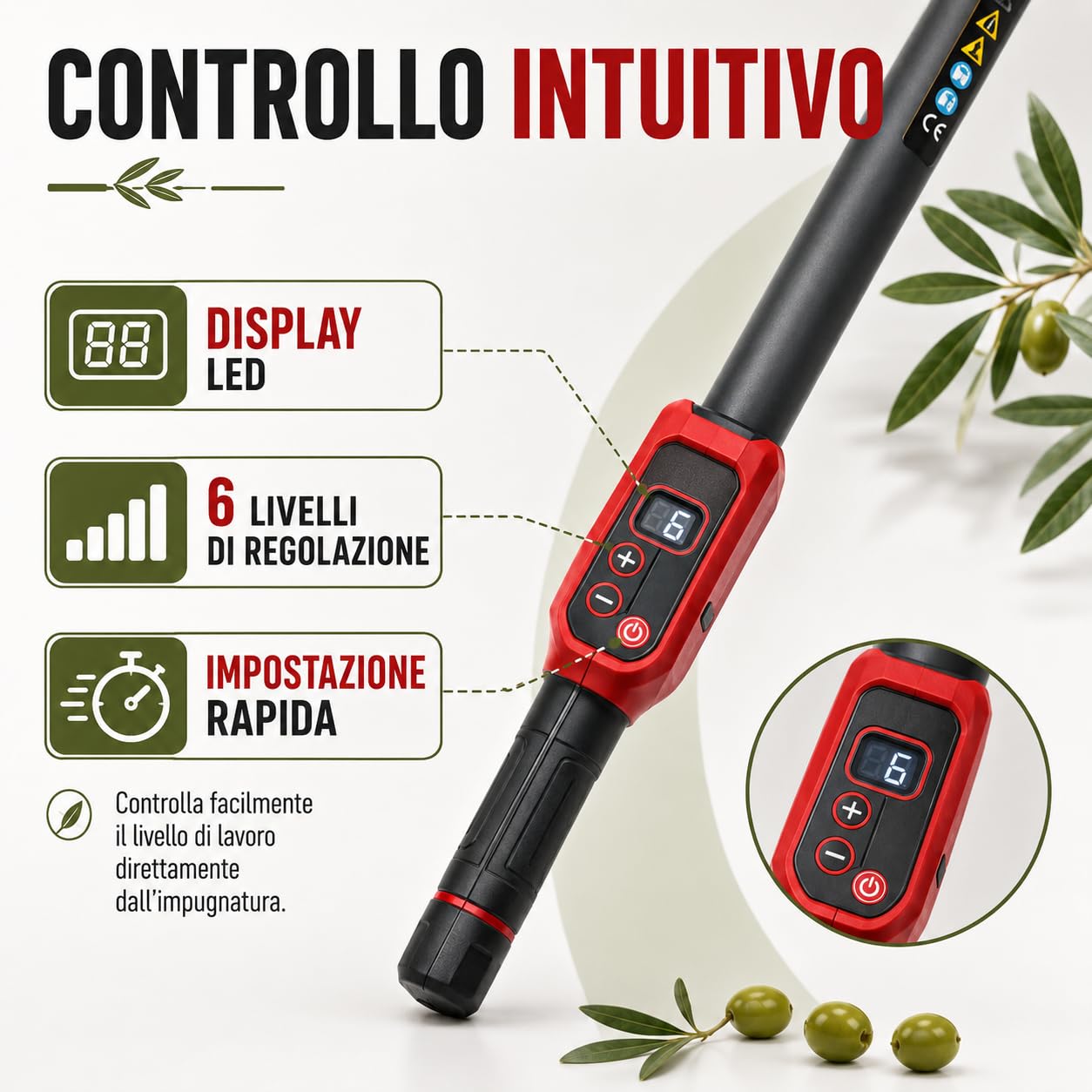 Scuotitore per Olive 600W, 6500 Giri/min, Asta Telescopica 175-270 cm