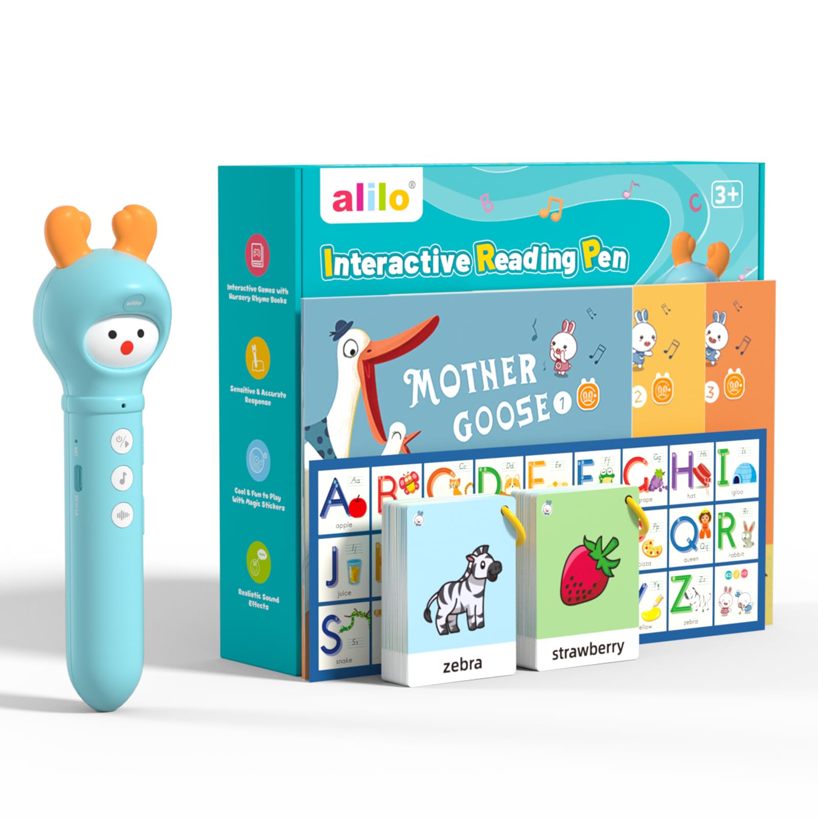 Alilo Starter Learn to Read - 3 Interactive Books, 100 Cards & 500 Recording Stickers, ABC Card for Toddlers, Preschool Educational Toys, Age 2-6