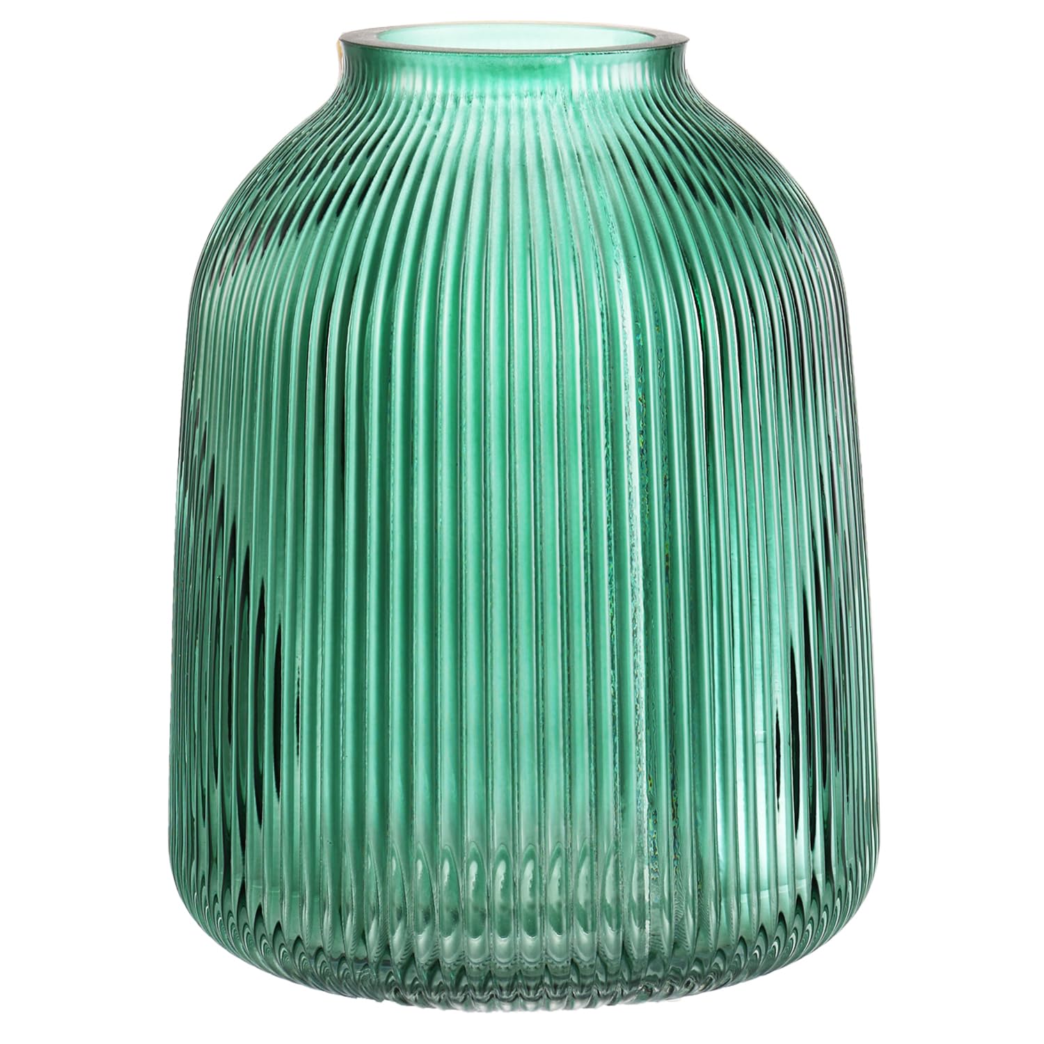KAYLETIN Green Glass Vase, Large Vase for Flowers, Flower Vases for Bouquet, Ribbed Glass Vases for Living Room, Bathroom, Dining Table, Office, Wedding, Centerpieces, 20 CM