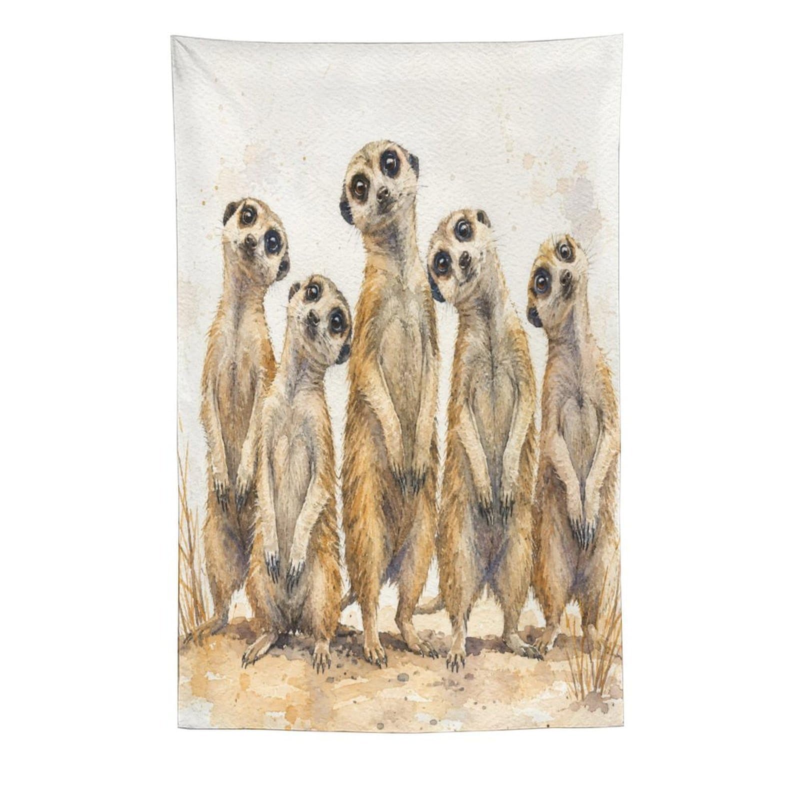 H3B8U2Y5 Meerkat Family Portrait Wall Tapestry, Watercolor Style, Dorm Room