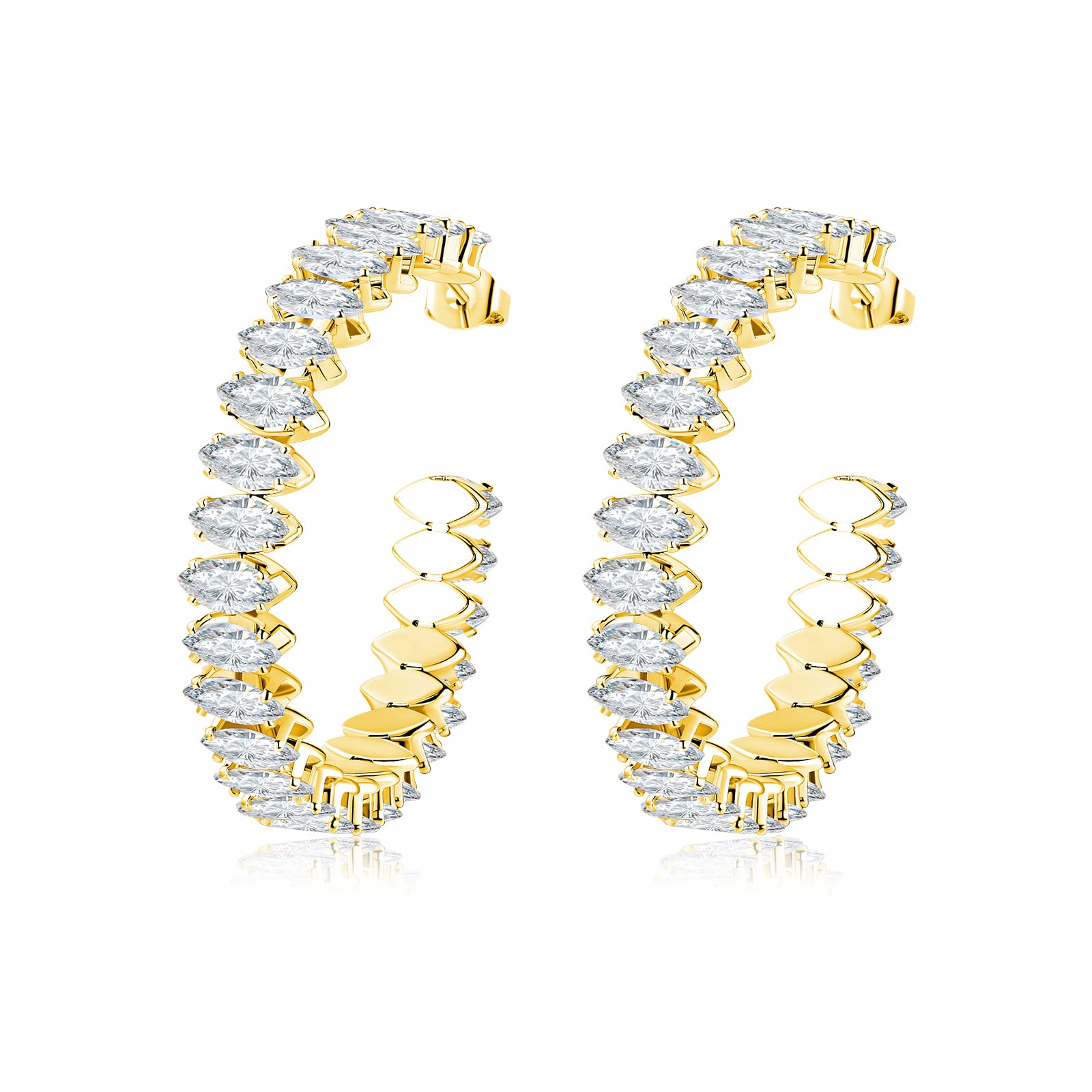 Valentine's Day Gifts Large Gold Hoop Earrings for Women: Hypoallergenic 14K White Gold Plated Thick Sparkling Rhinestone Big Silver Hoops Earrings