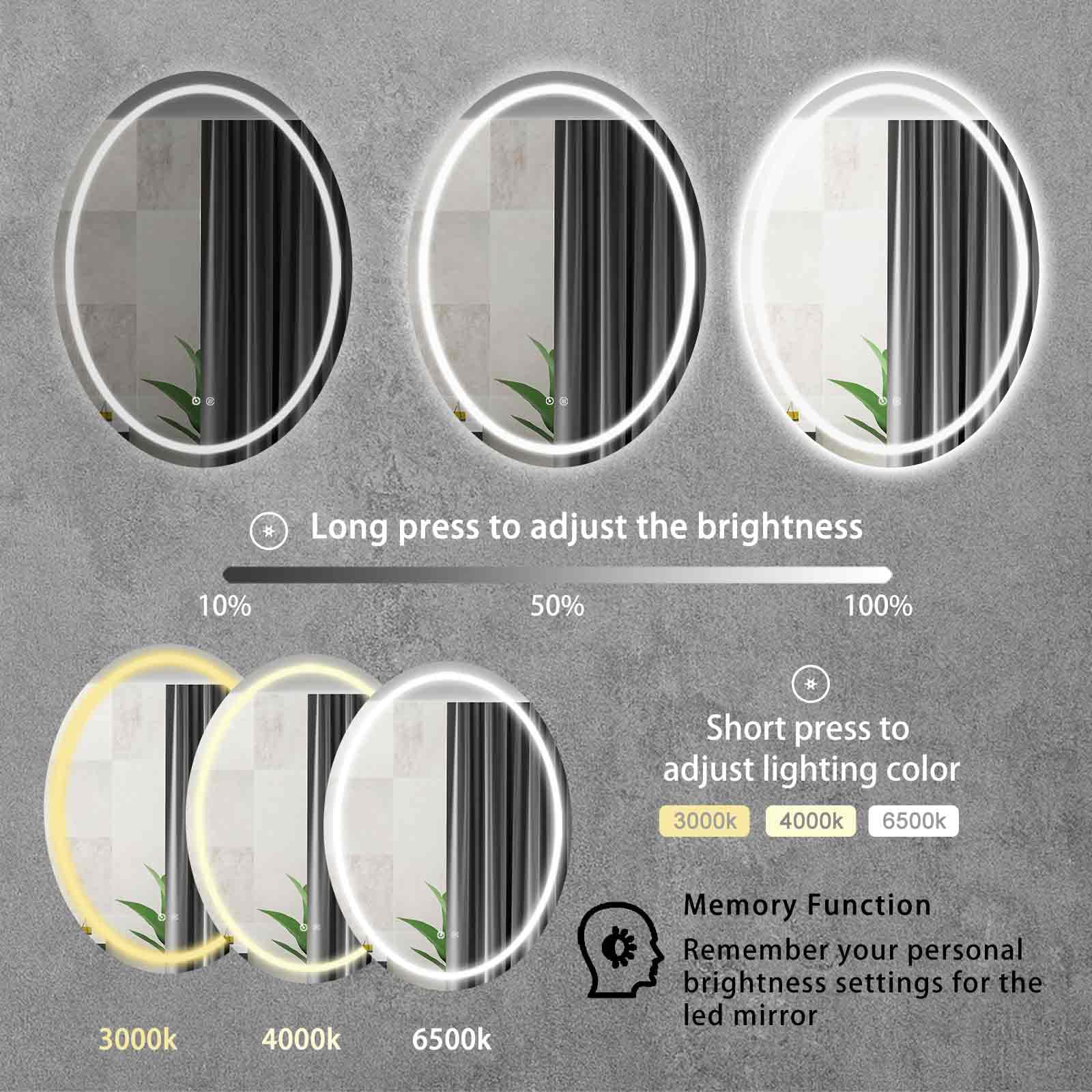 Ovale LED Bagno Specchio 70 * 90CM, Bagno Specchio con Illuminazione con 3 Colori Dimmable, con Funzione Memoria e Interruttore Touch, IP52 Risparmio energetico