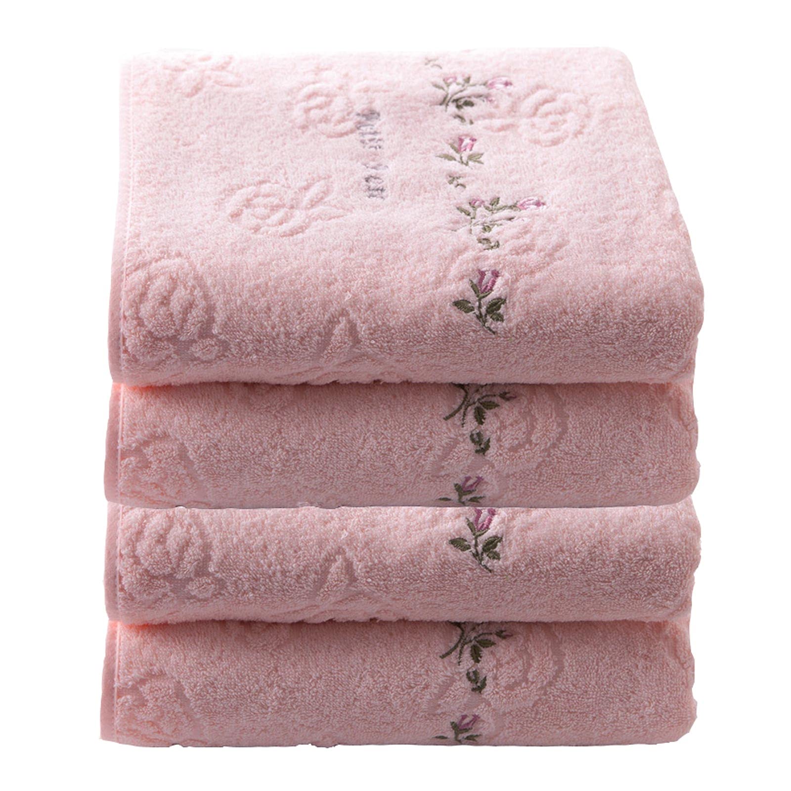 Toallas de baño Toalla de baño Bordada de 4 Piezas/sólido Ultra Suave 100% algodón Conjunto de Toallas absorbentes para baño Suaves y Absorebentes (Color : Pink)